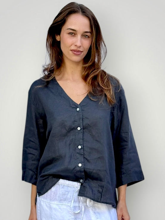 raine shirt - charcoal linen Apparel