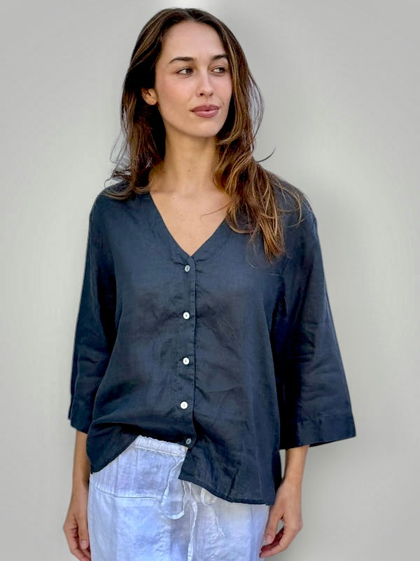 raine shirt - charcoal linen Apparel