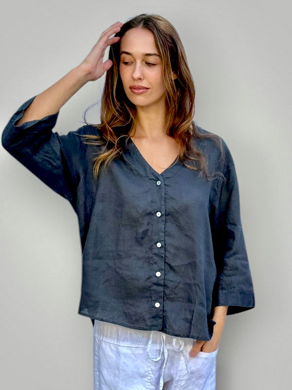 raine shirt - charcoal linen Apparel