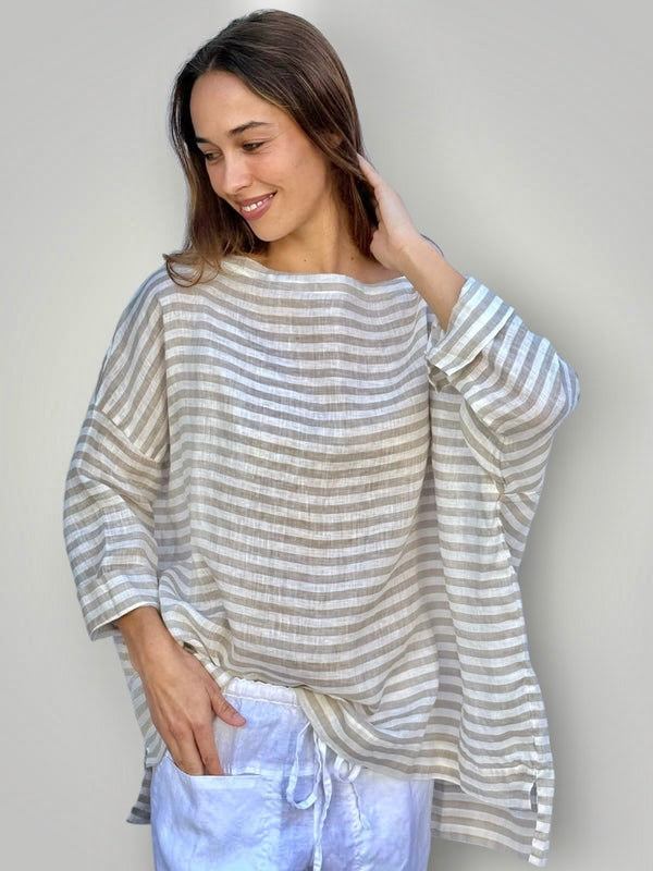 avril top - natural stripe linen Apparel