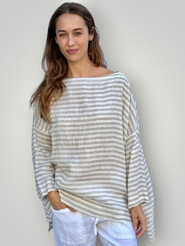 avril top - natural stripe linen Apparel