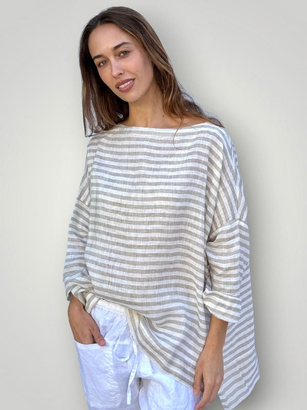 avril top - natural stripe linen Apparel
