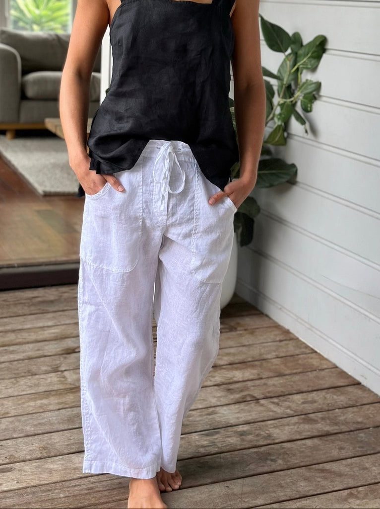 fleur straight leg pants - white linen Apparel