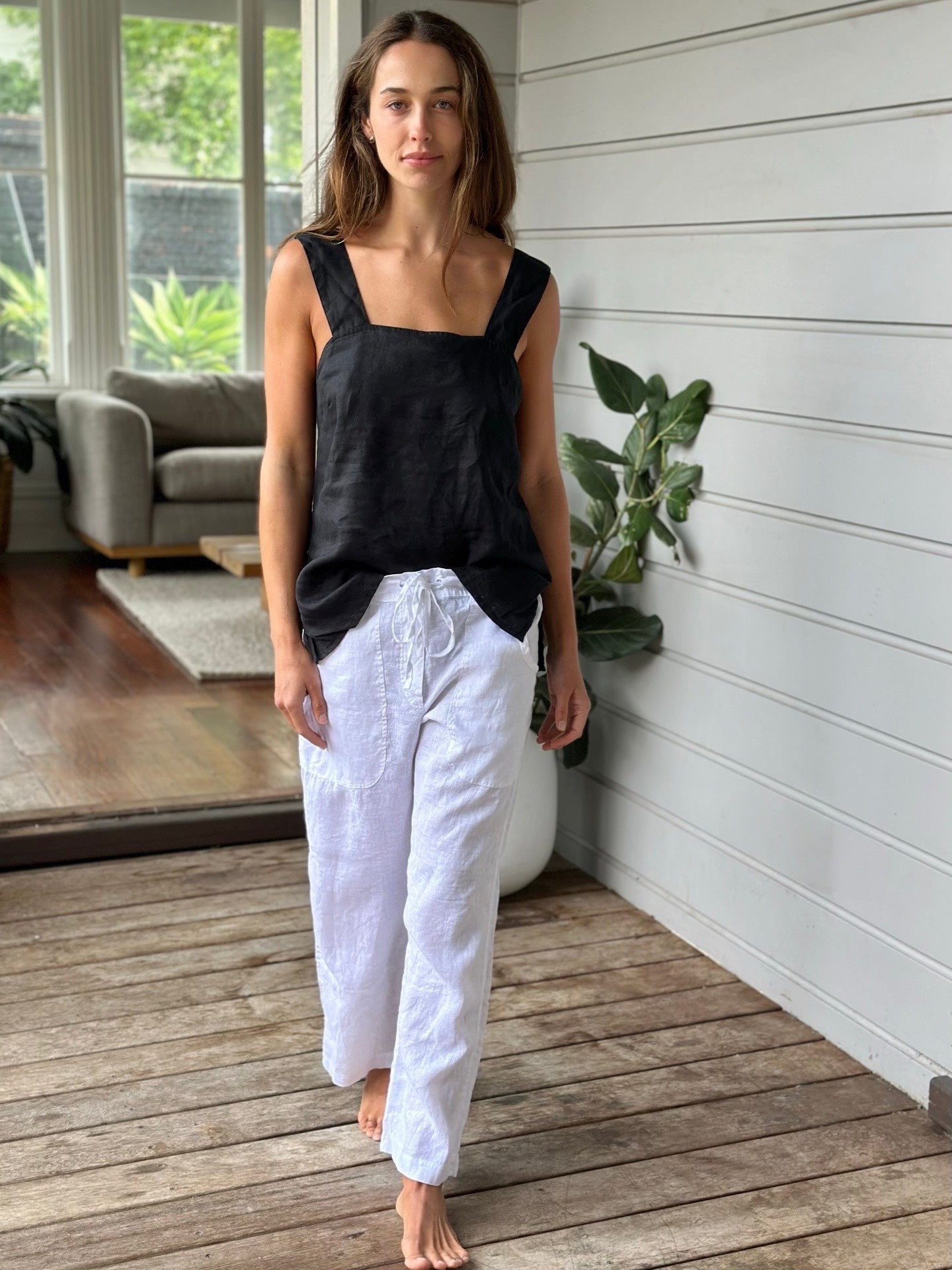 fleur straight leg pants - white linen Apparel