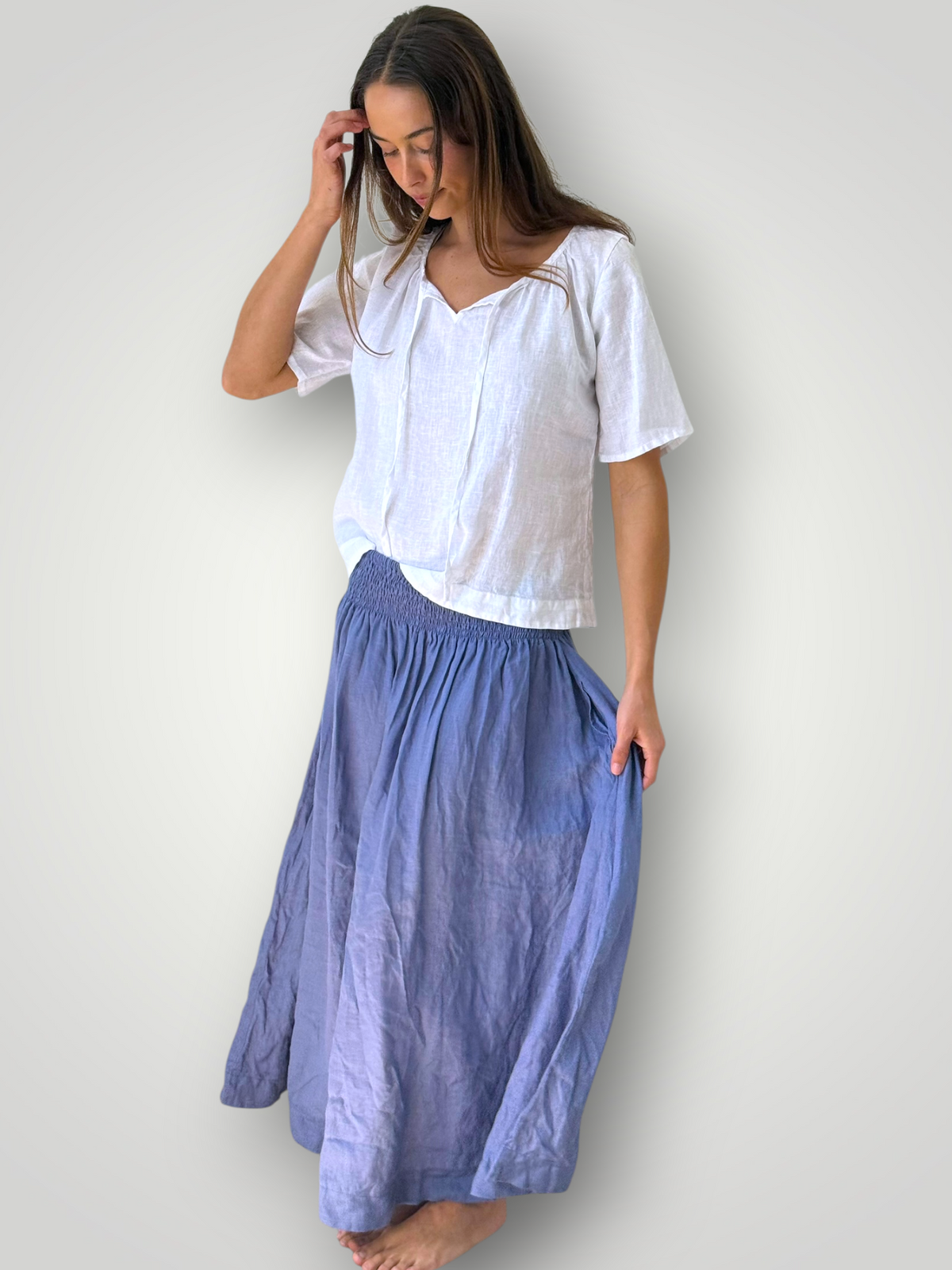 lulu skirt - cornflower linen Apparel