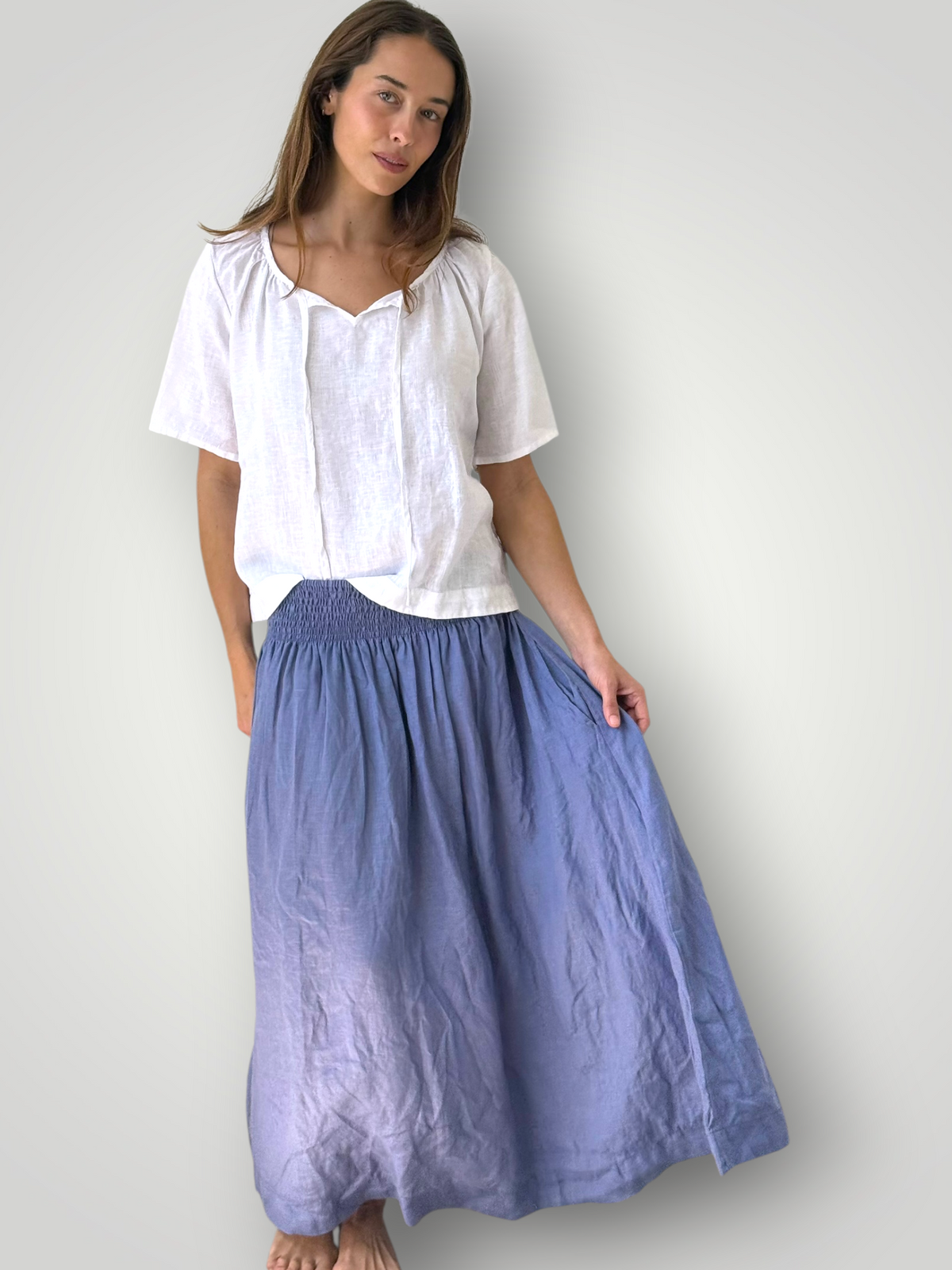 lulu skirt - cornflower linen Apparel