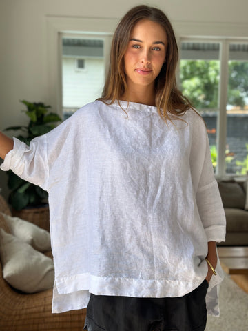 avril top - white linen Apparel  