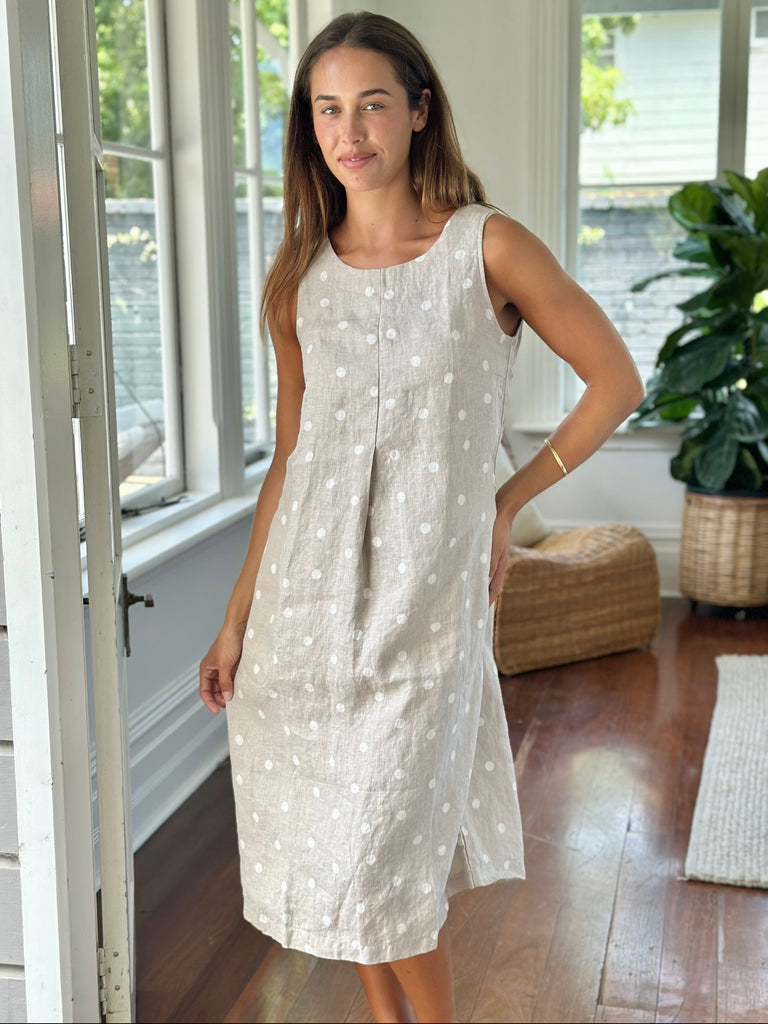 becky dress - natural spot linen Apparel