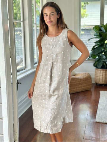 becky dress - natural spot linen Apparel