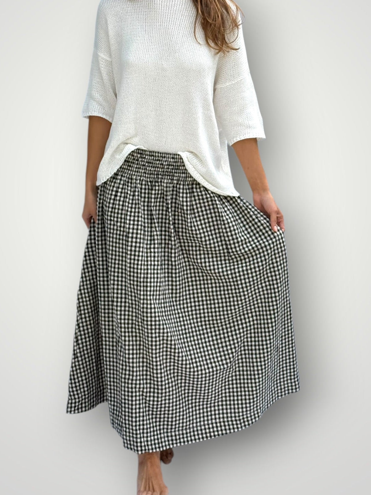 lulu skirt - black check linen Apparel