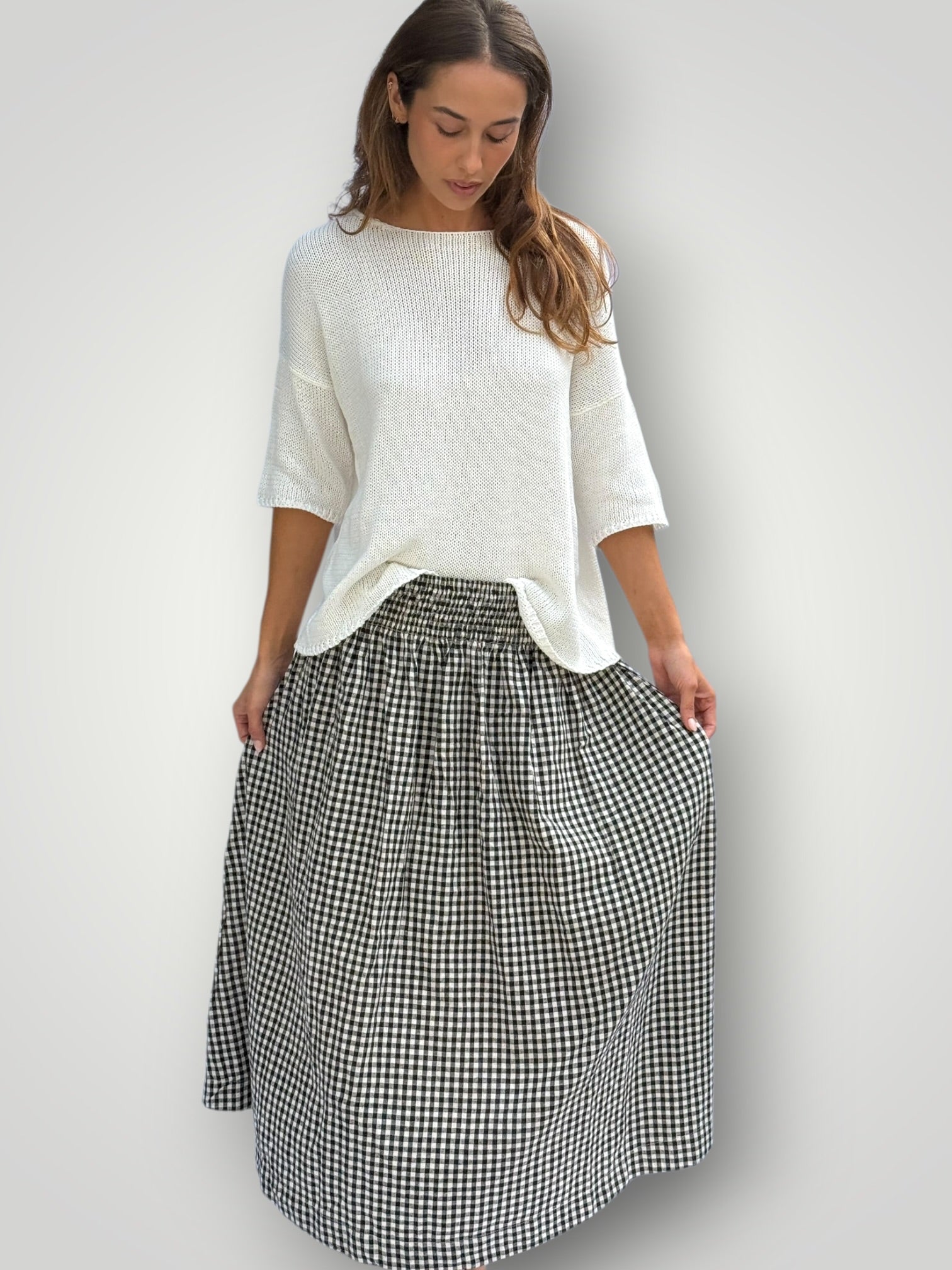 lulu skirt - black check linen Apparel