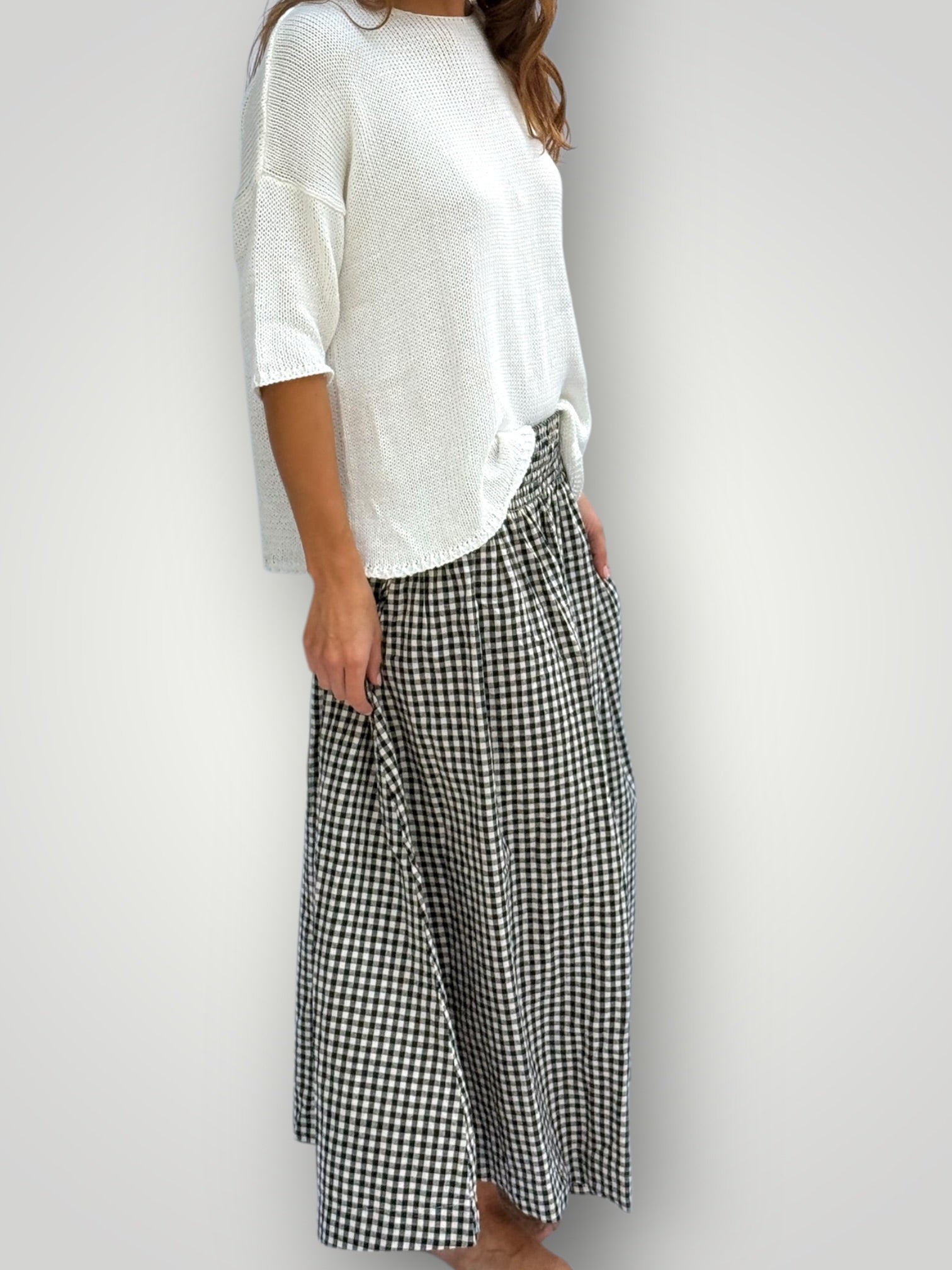 lulu skirt - black check linen Apparel