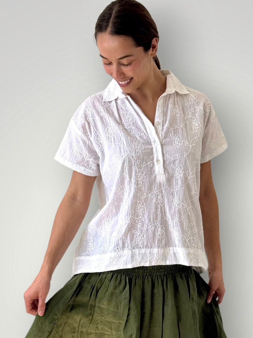 celia top -white cotton embroidery Apparel