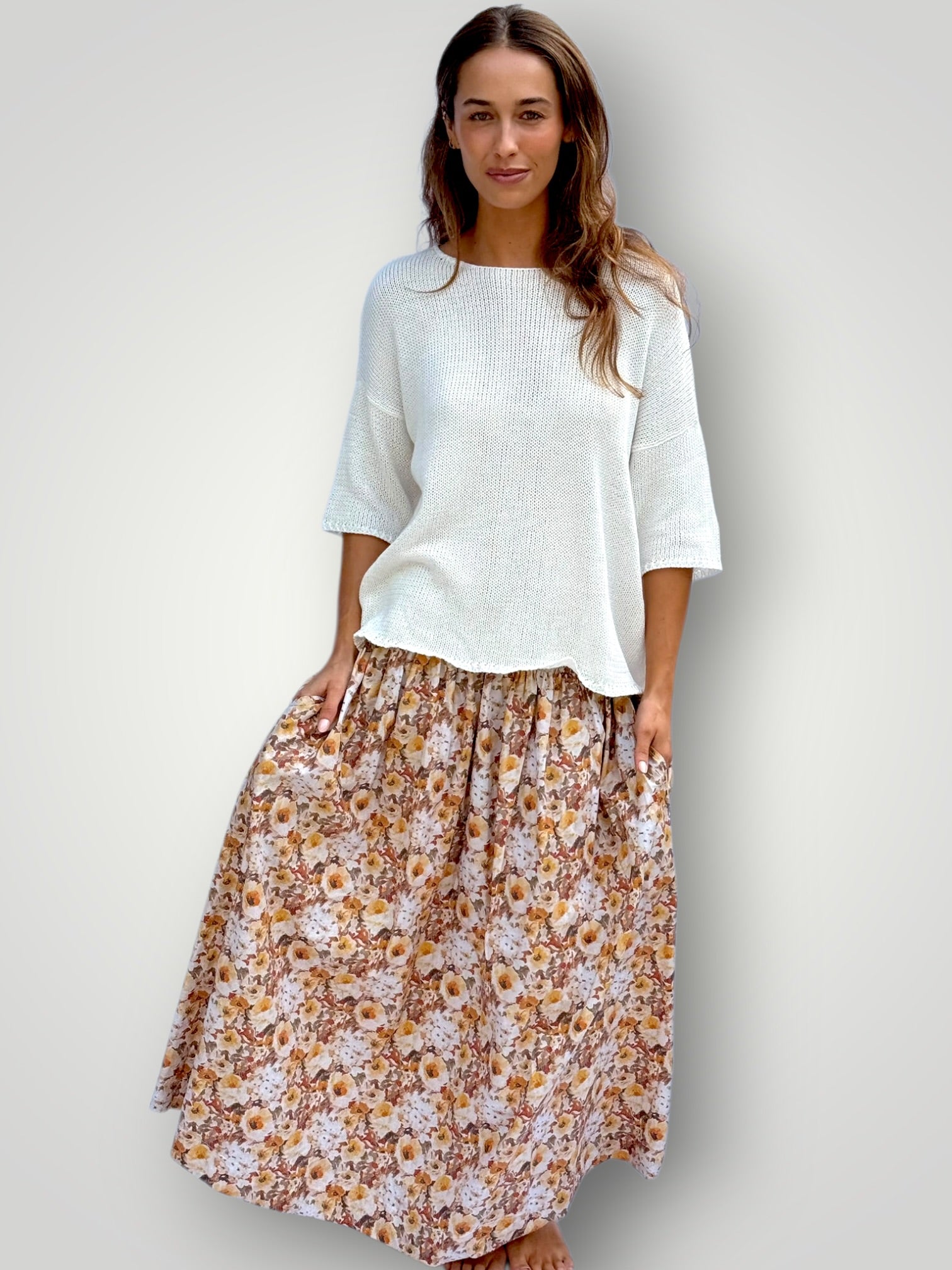 lulu skirt - golden flowers cotton