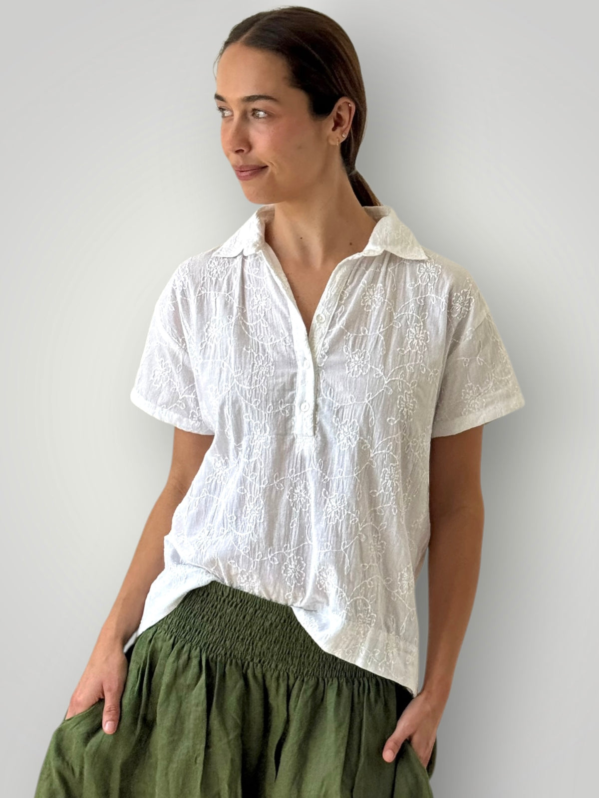 celia top -white cotton embroidery Apparel