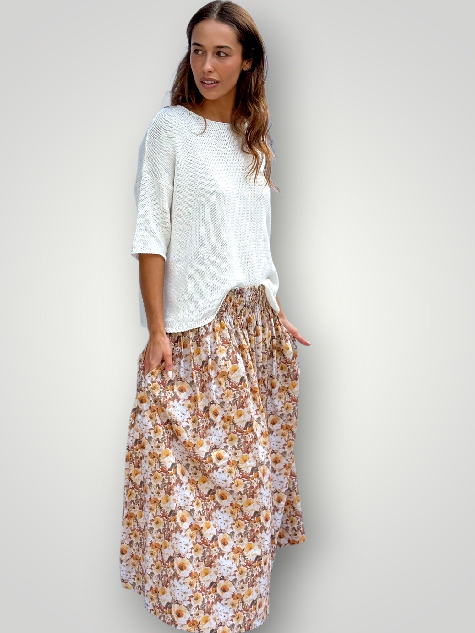 lulu skirt - golden flowers cotton