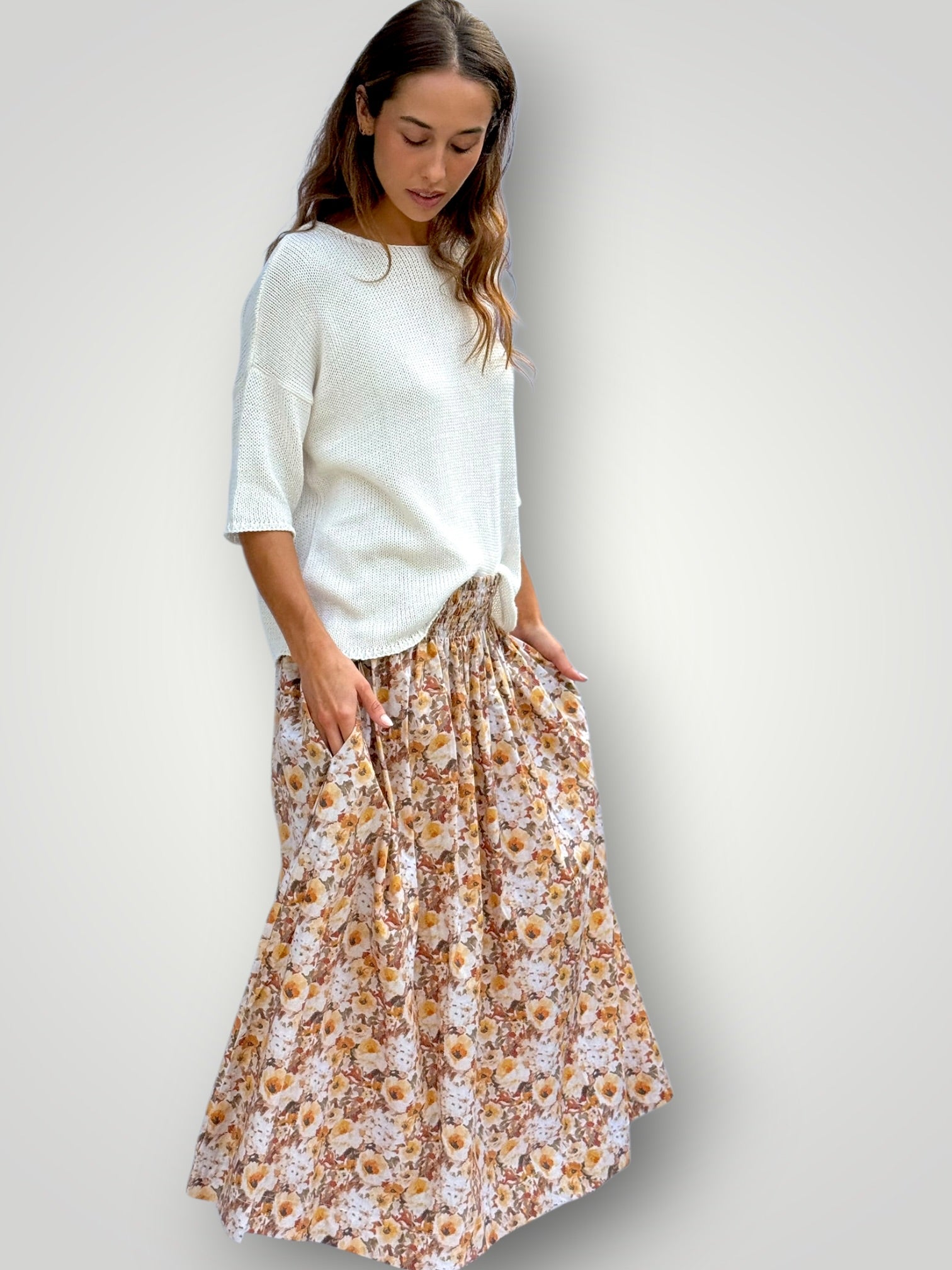 lulu skirt - golden flowers cotton