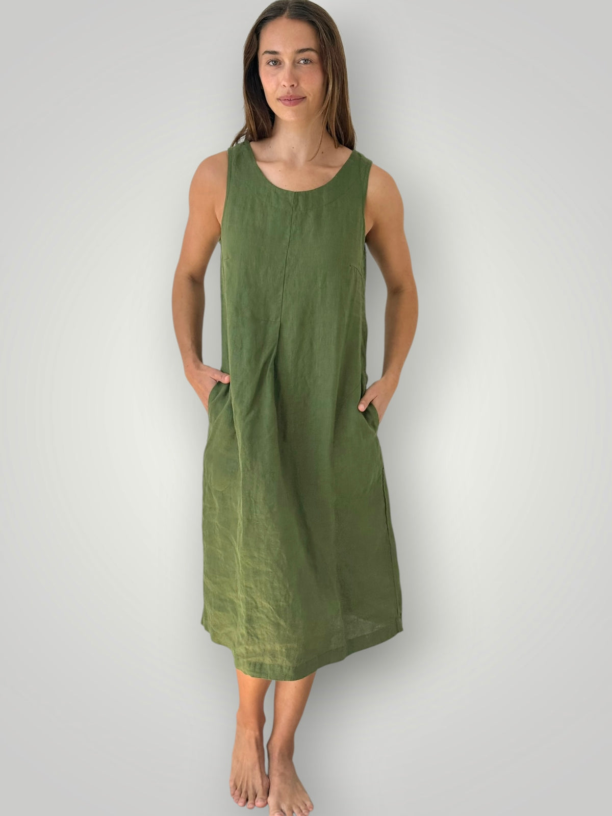 becky dress - moss linen Apparel
