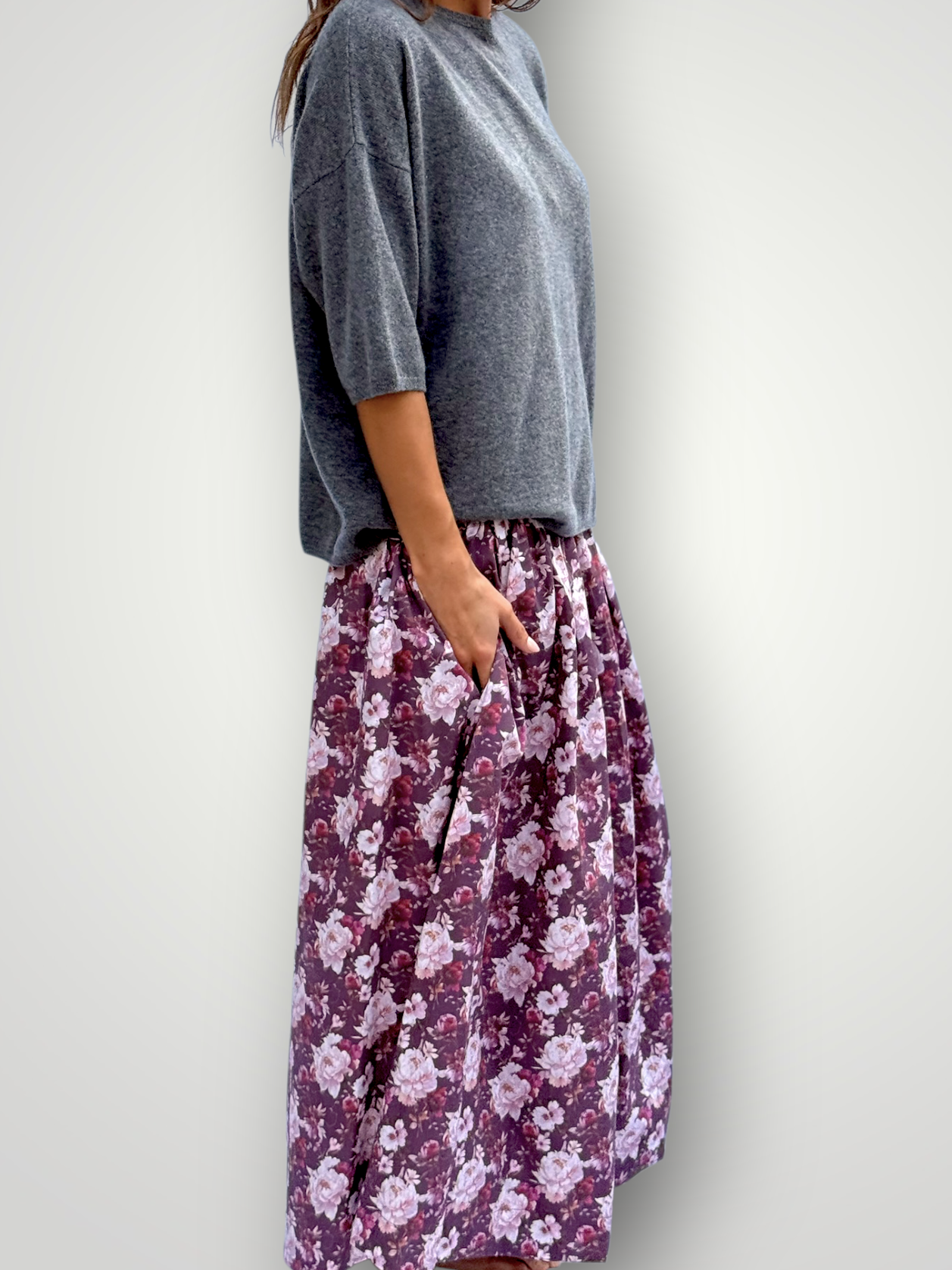 lulu skirt - merlot flower cotton Apparel