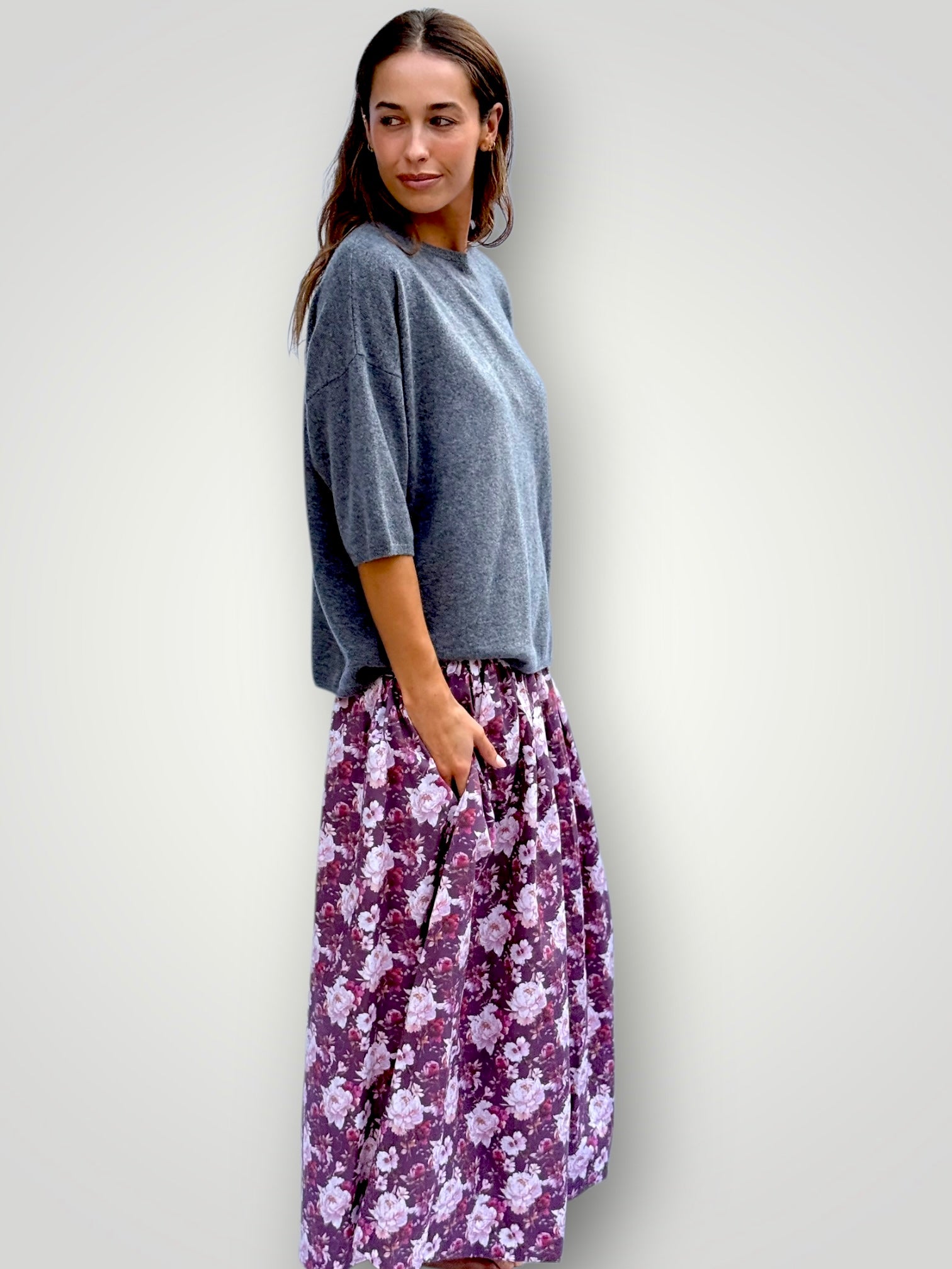 lulu skirt - merlot flower cotton Apparel