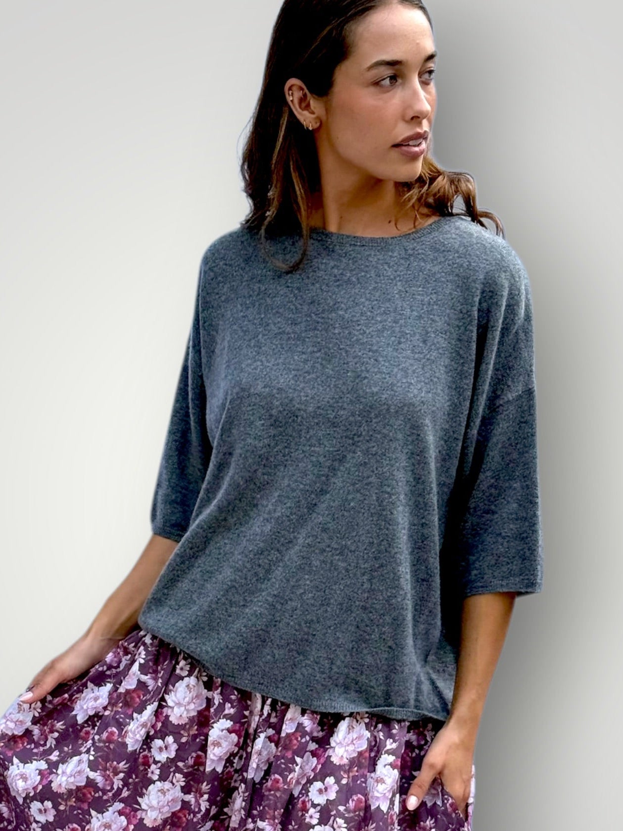 alexia cashmere top-dark grey
