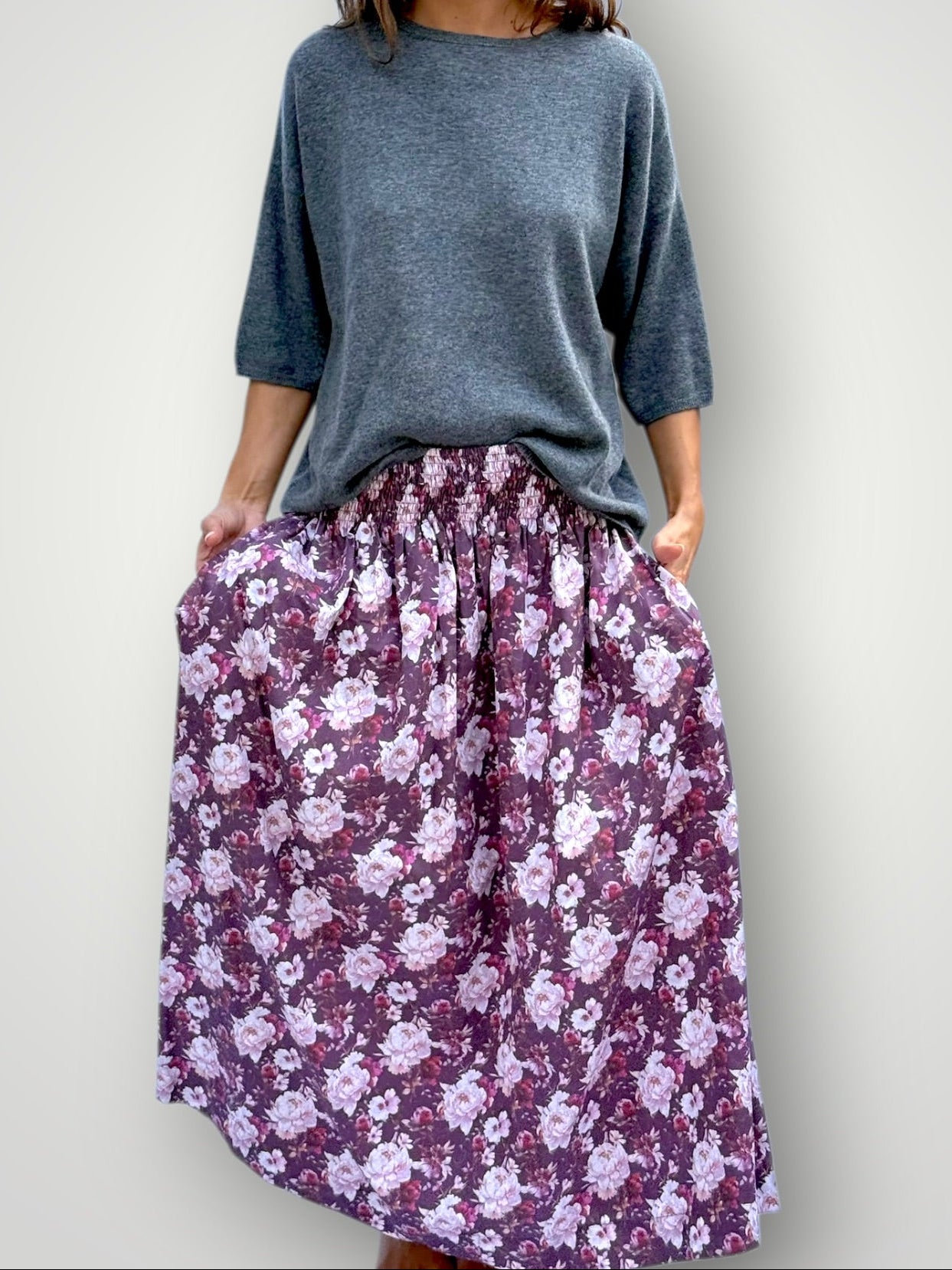 lulu skirt - merlot flower cotton Apparel