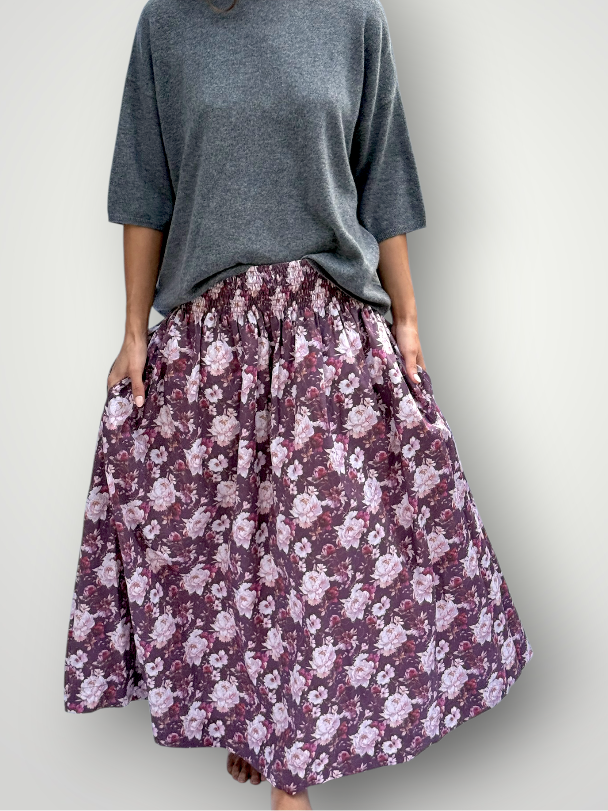 lulu skirt - merlot flower cotton Apparel