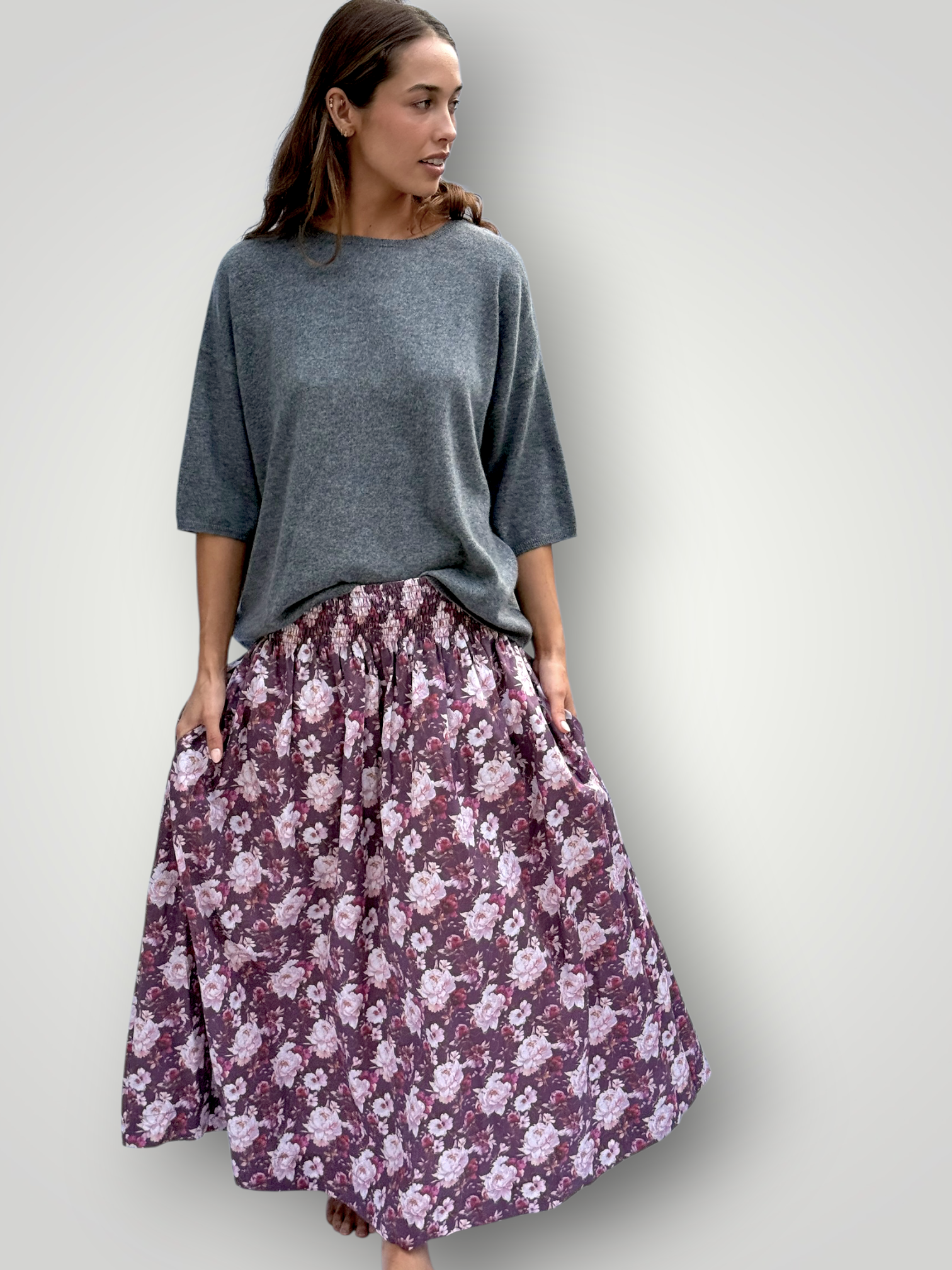 lulu skirt - merlot flower cotton Apparel
