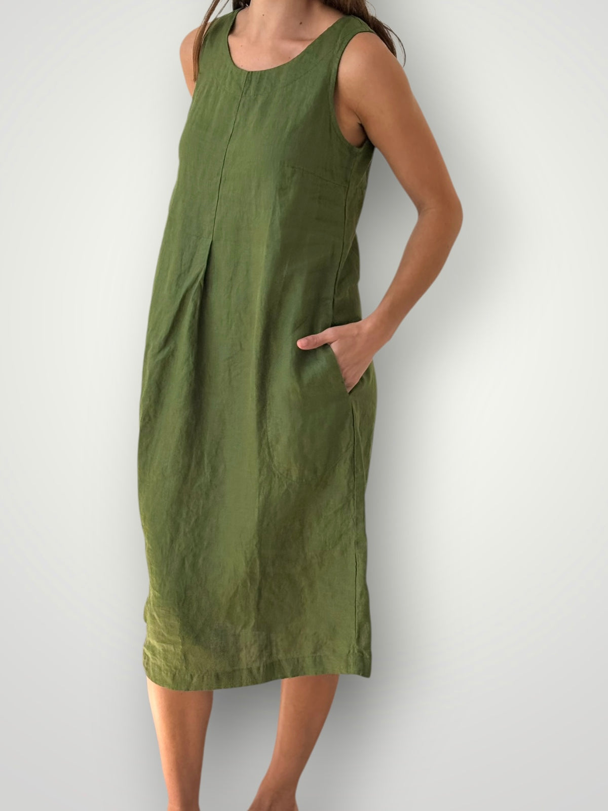 becky dress - moss linen Apparel