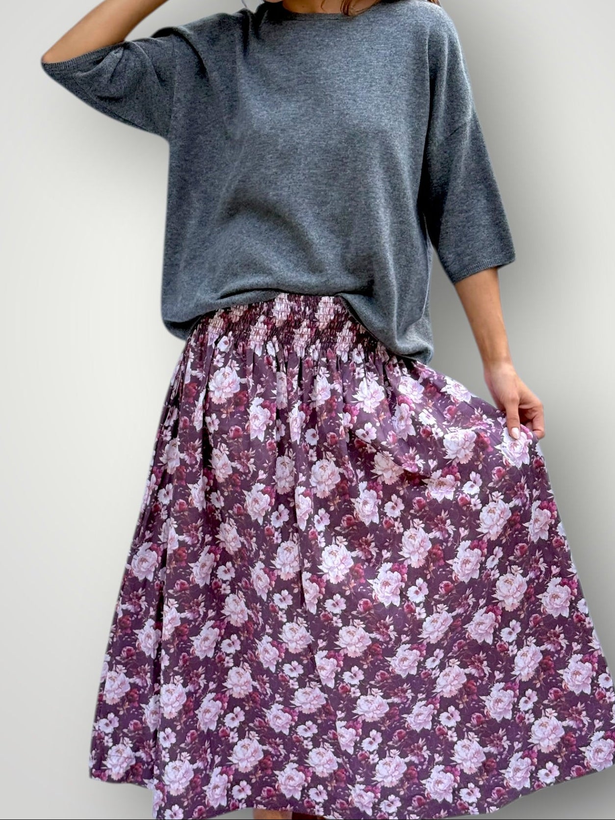 lulu skirt - merlot flower cotton Apparel