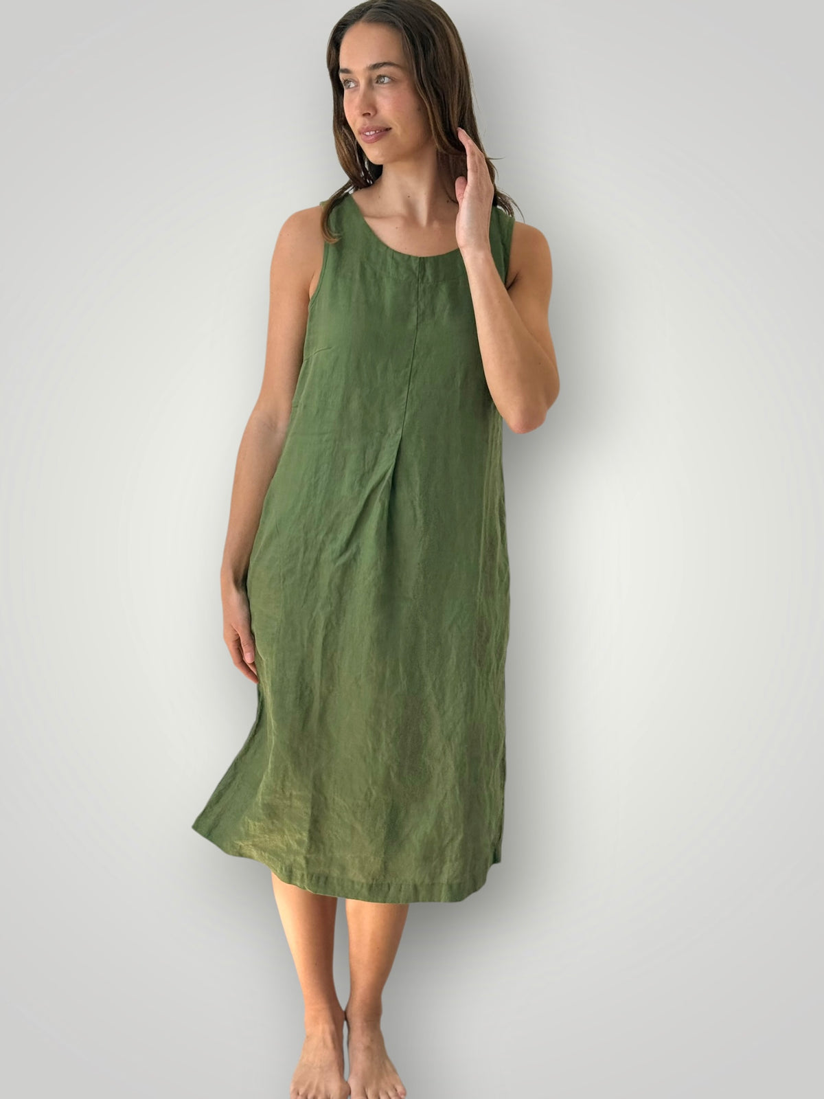 becky dress - moss linen Apparel