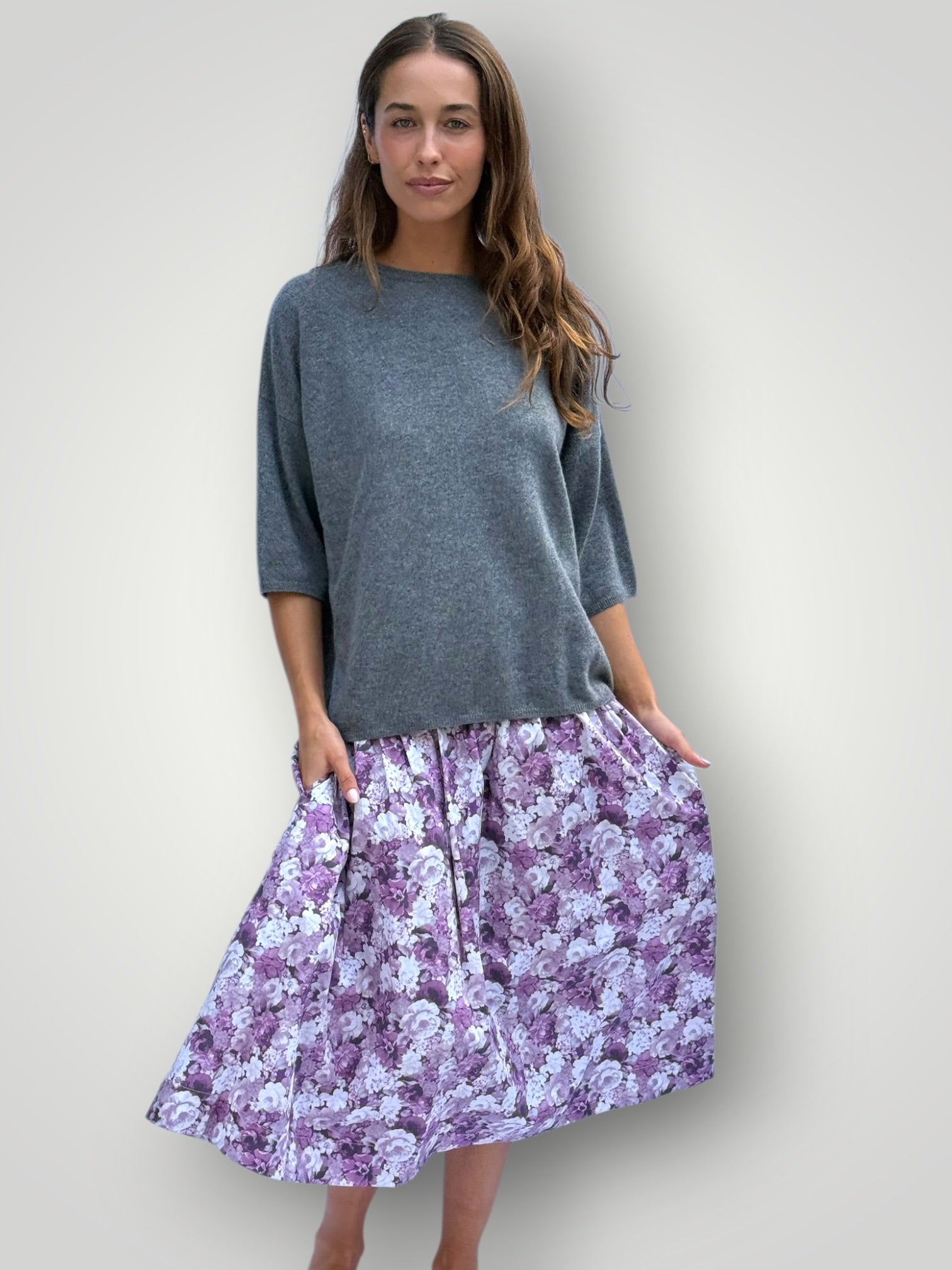lola skirt - purple floral cotton Apparel