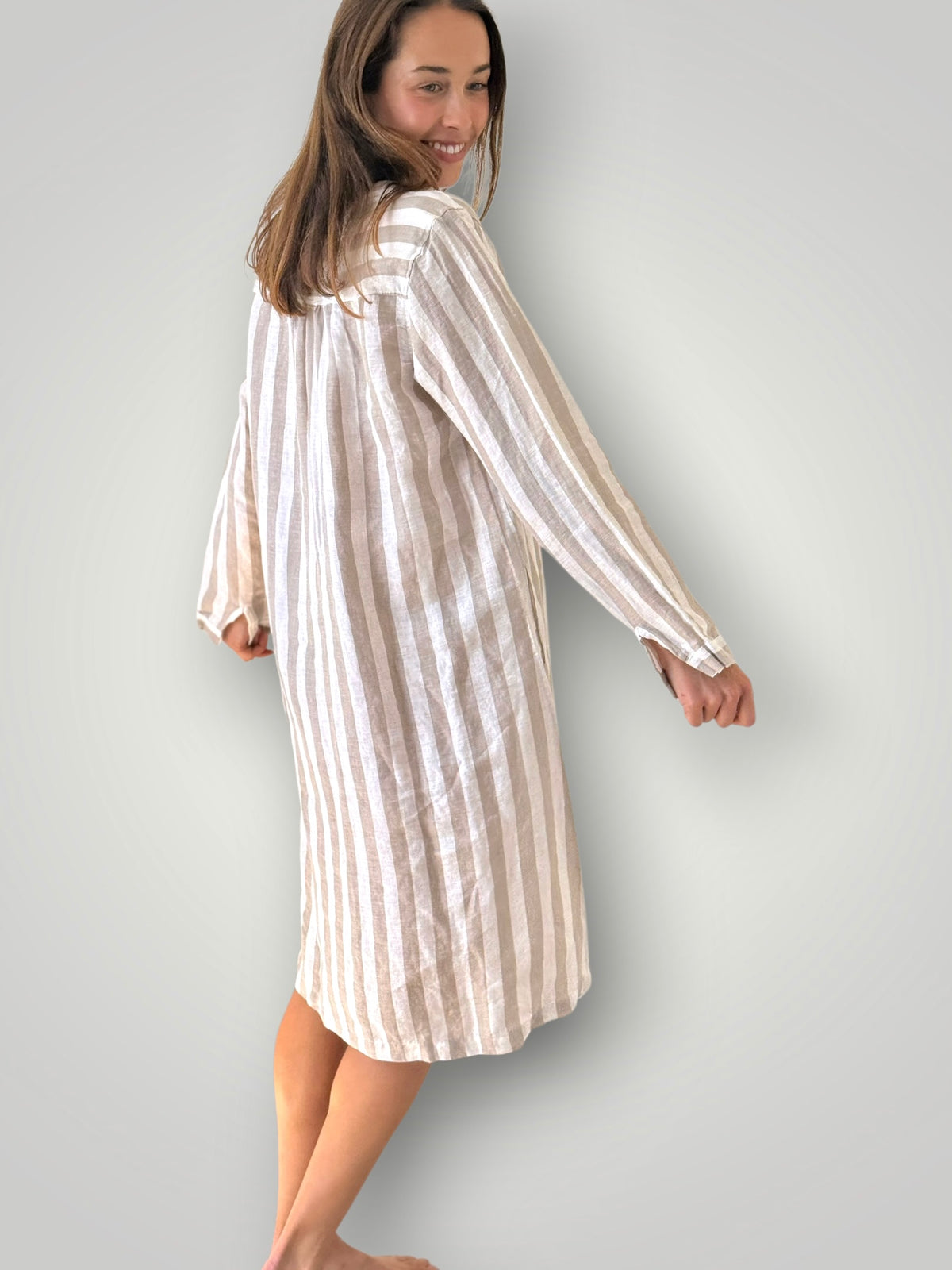 bianca dress -natural stripe linen Apparel