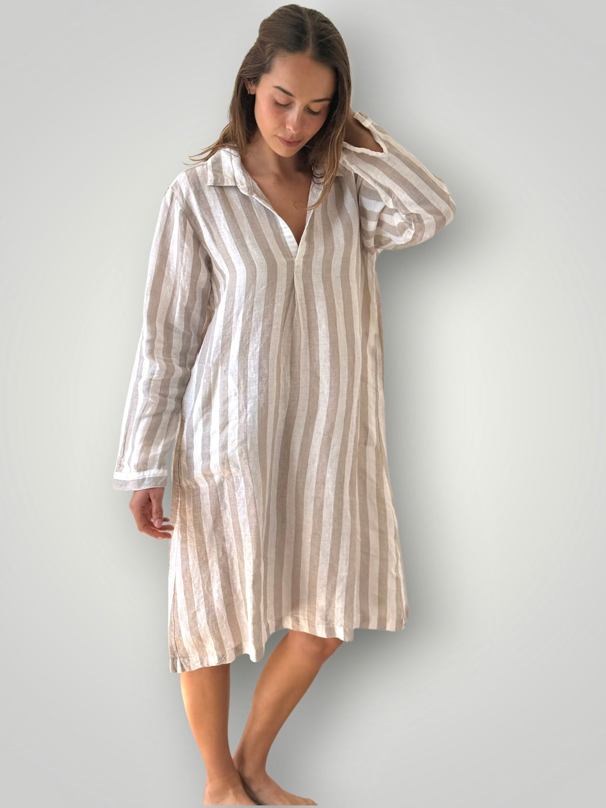 bianca dress -natural stripe linen Apparel
