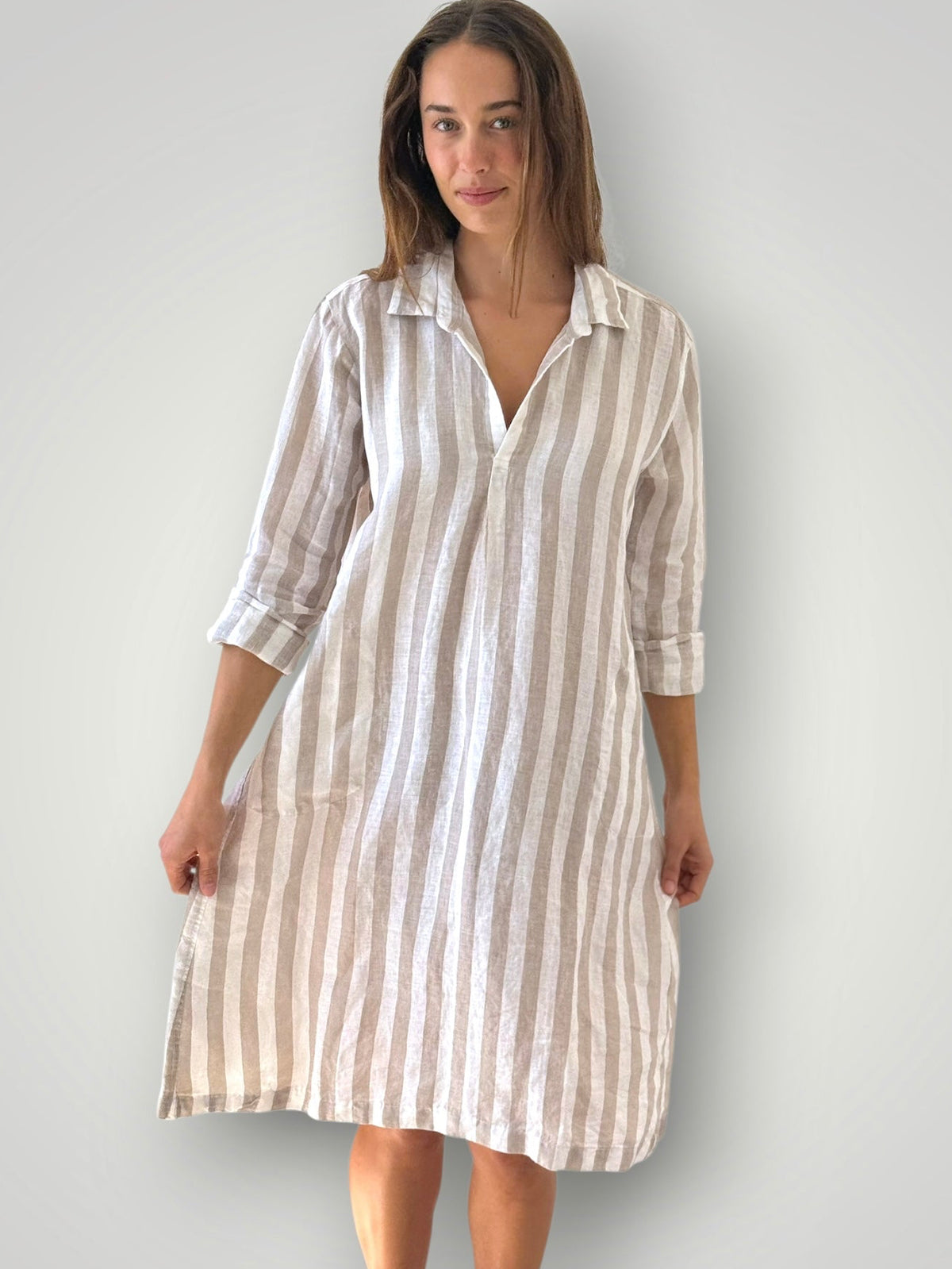 bianca dress -natural stripe linen Apparel