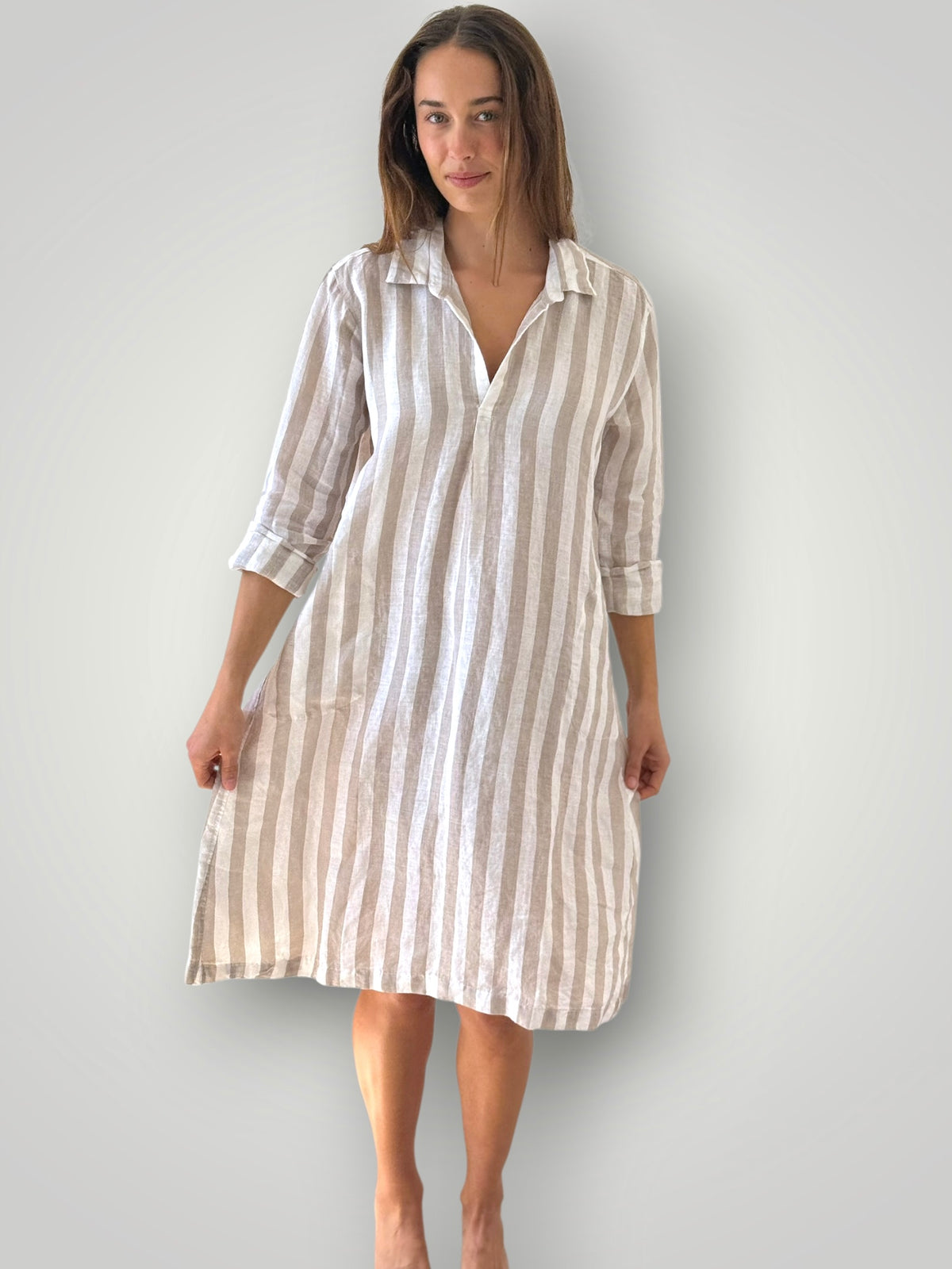 bianca dress -natural stripe linen Apparel