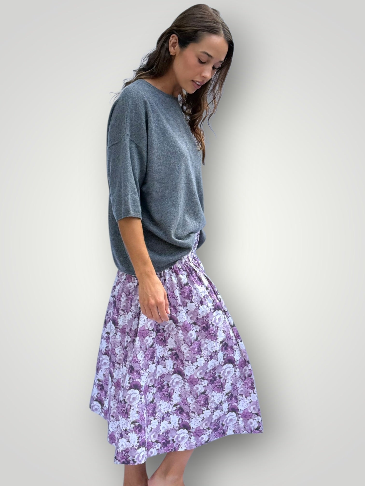 lola skirt - purple floral cotton Apparel
