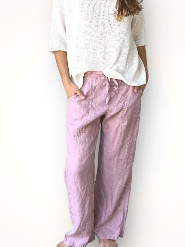 fleur straight leg pants - dusty rose linen Apparel
