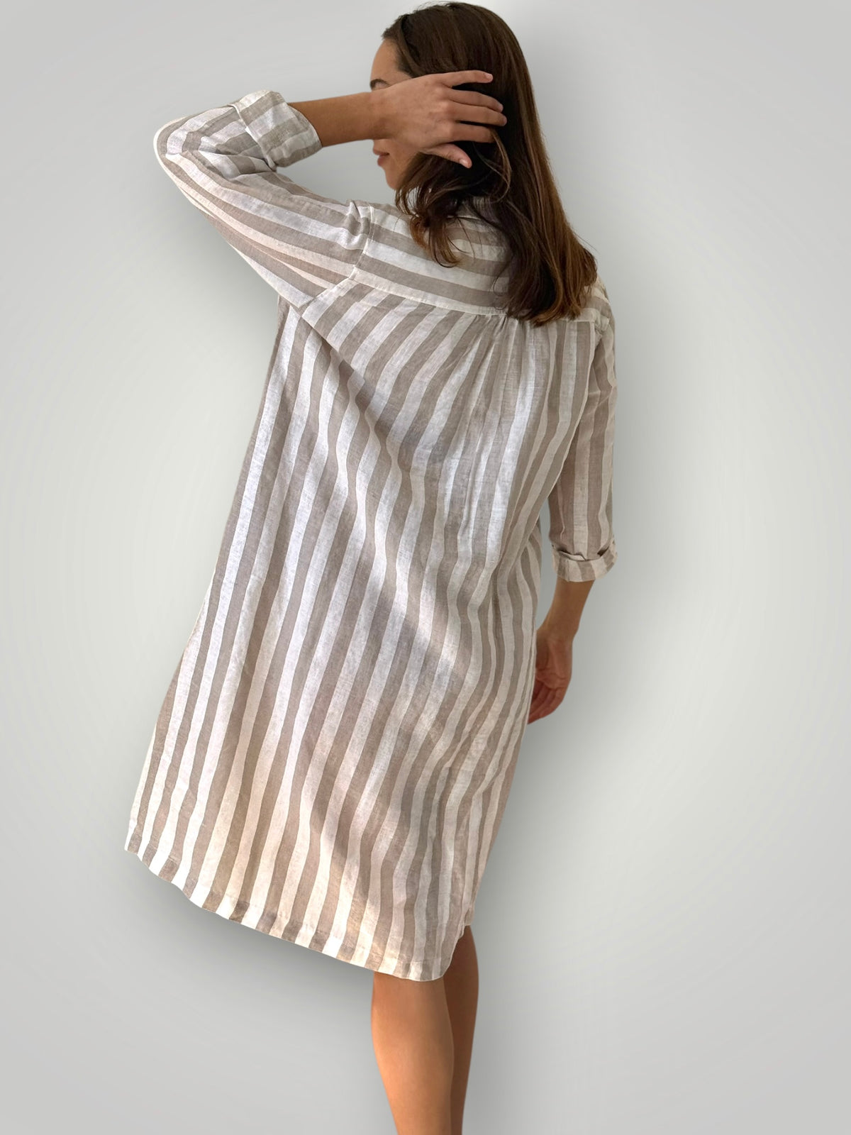 bianca dress -natural stripe linen Apparel