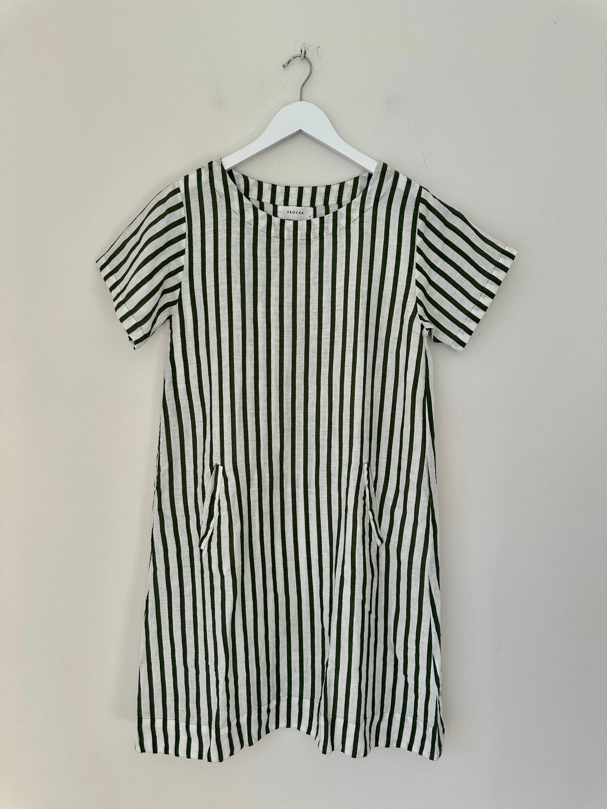 zara short sleeve dress -moss stripe linen Apparel  