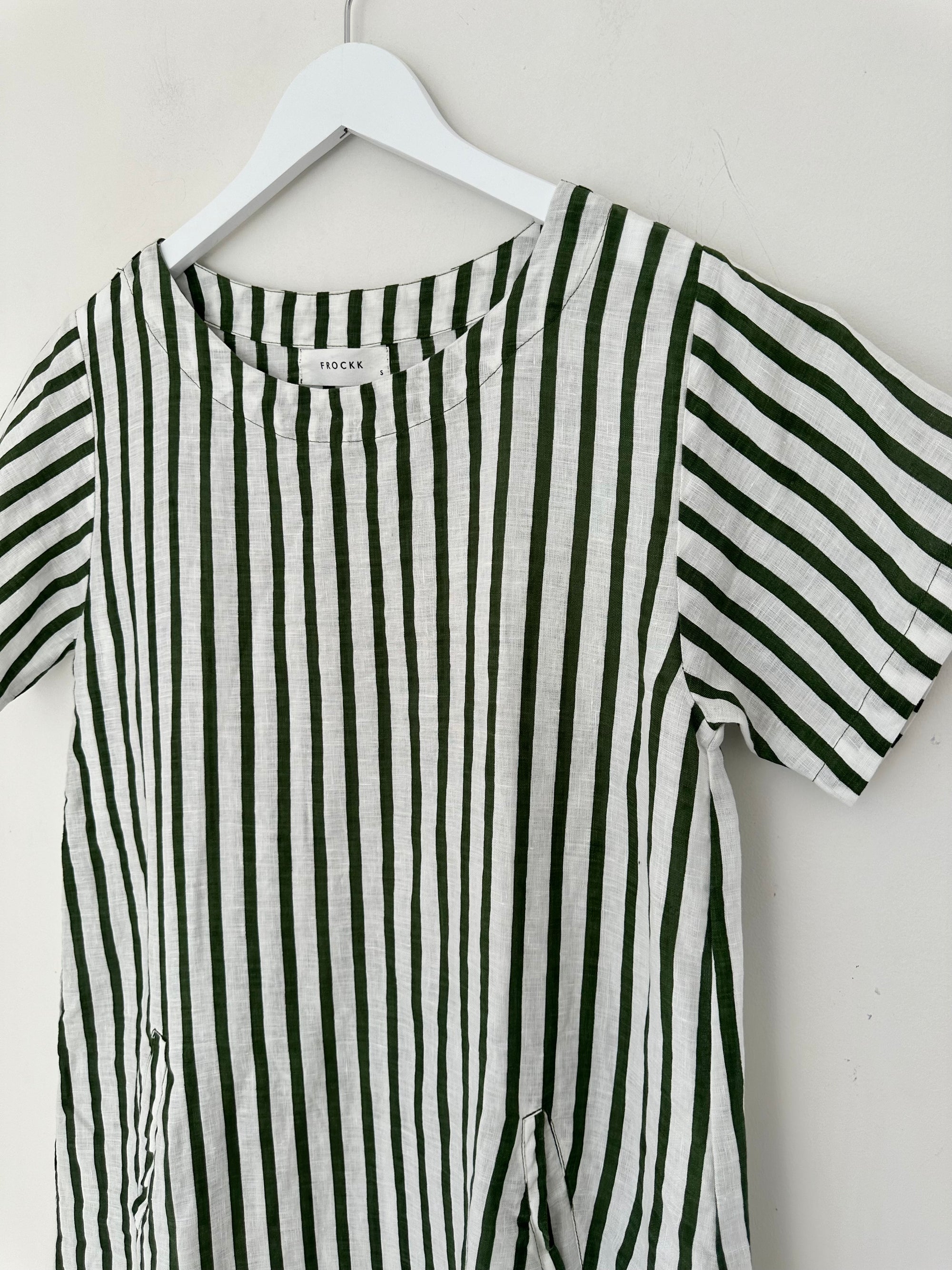 zara short sleeve dress -moss stripe linen Apparel  