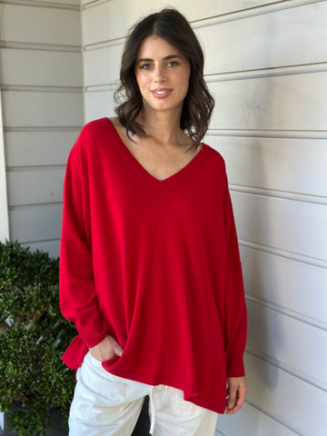 relaxed boyfriend knit- winter red cashmere Apparel