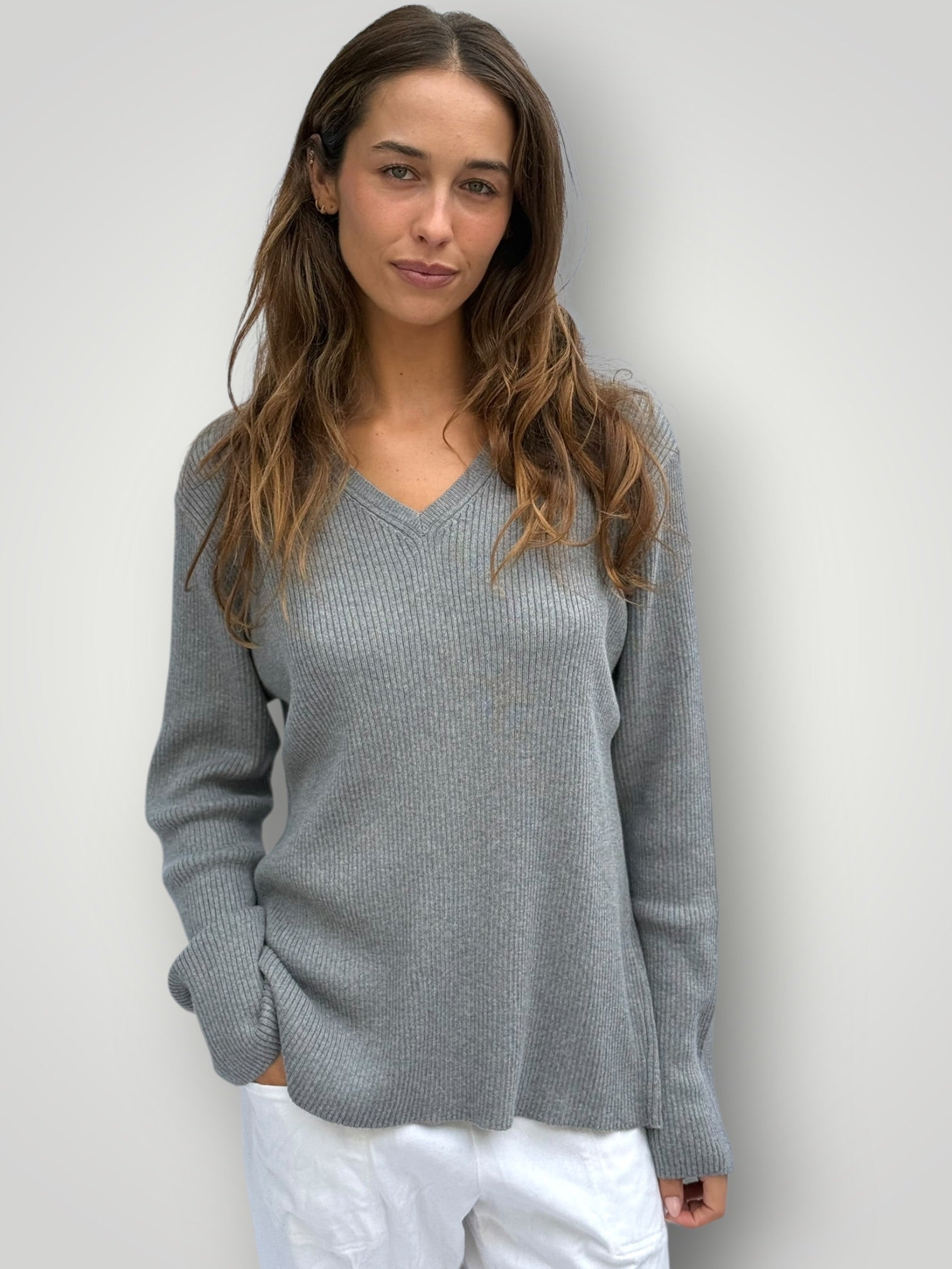 georgia v neck ribbed -grey General