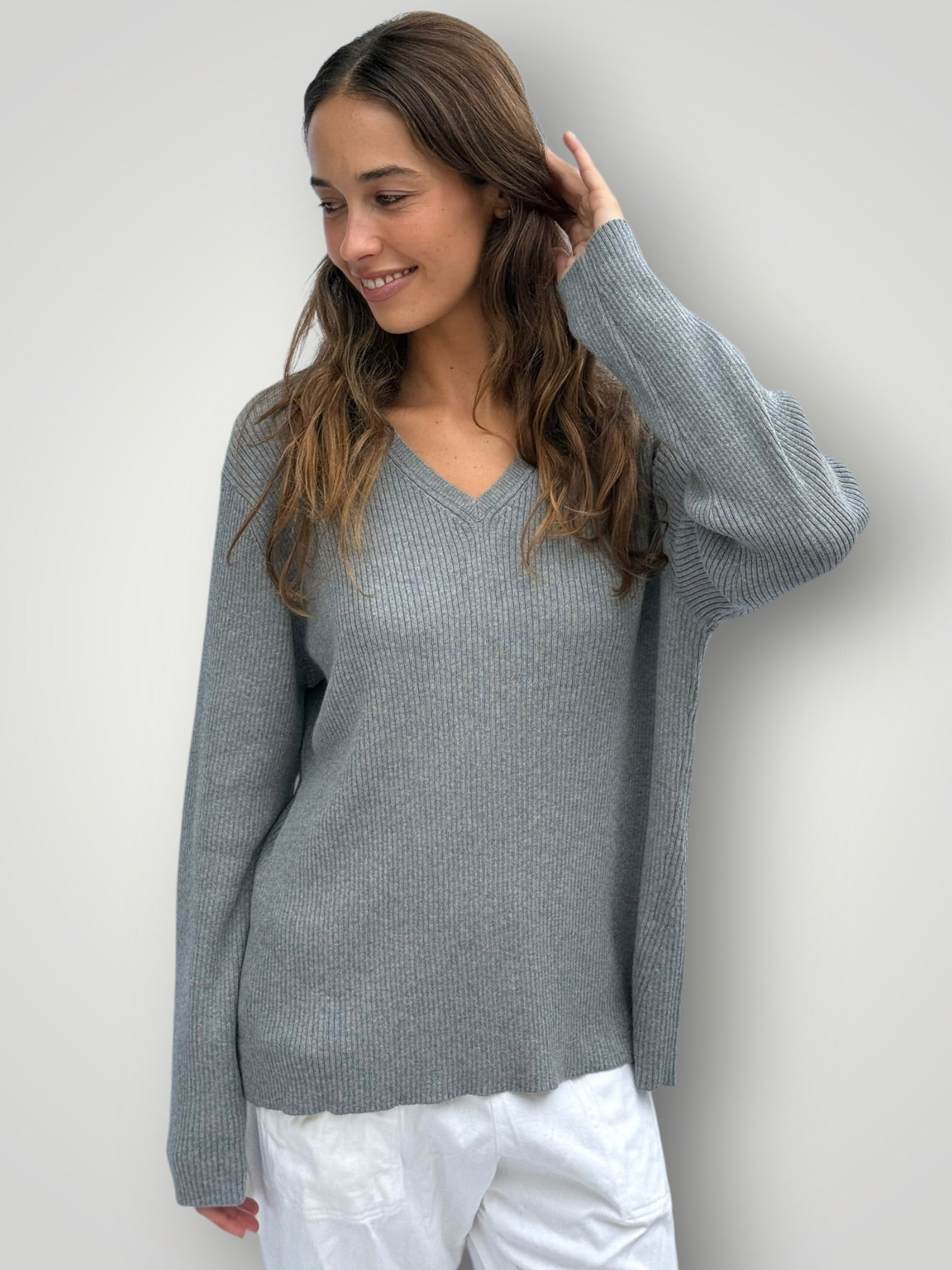 georgia v neck ribbed -grey General