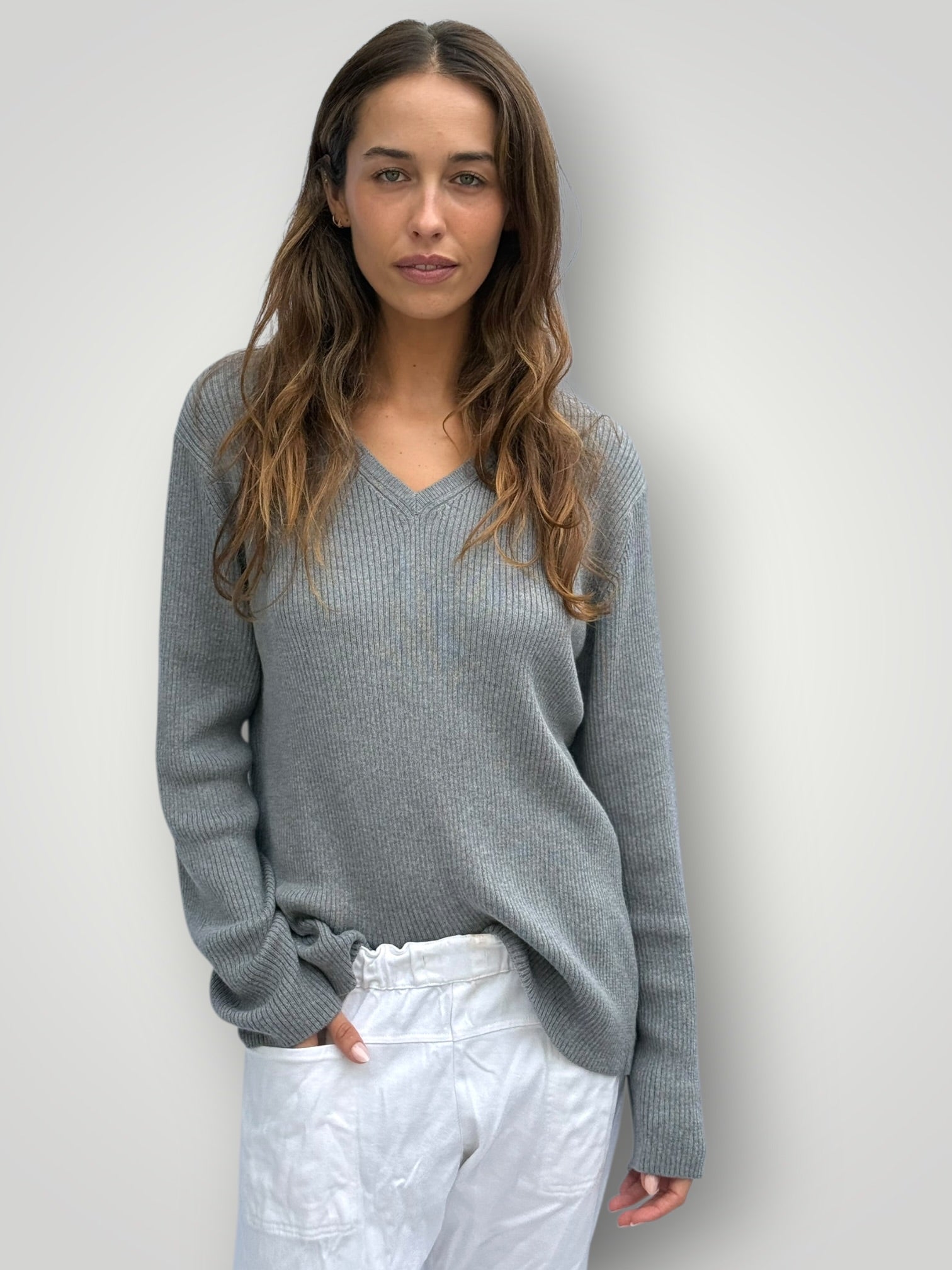 georgia v neck ribbed -grey General