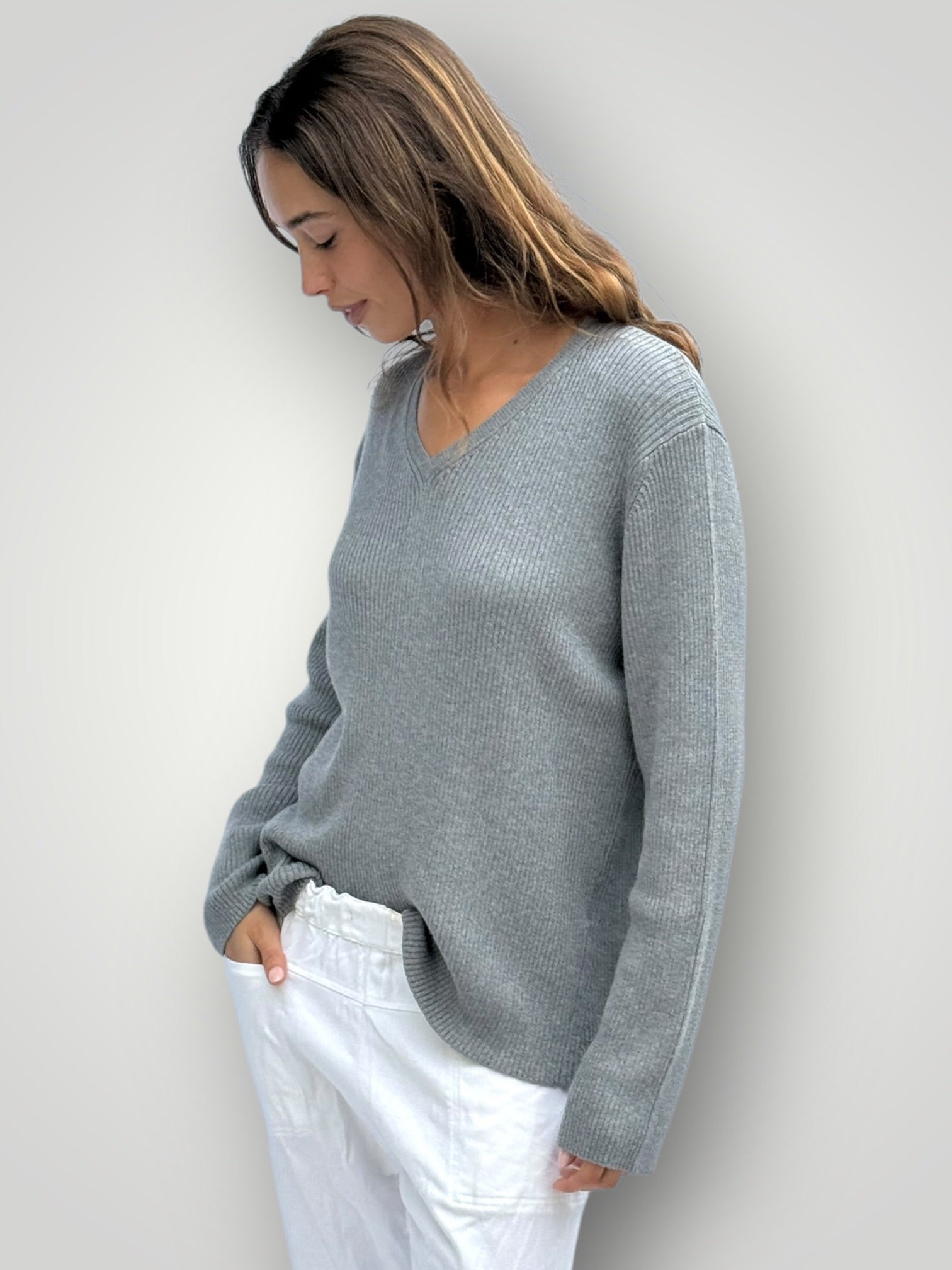 georgia v neck ribbed -grey General