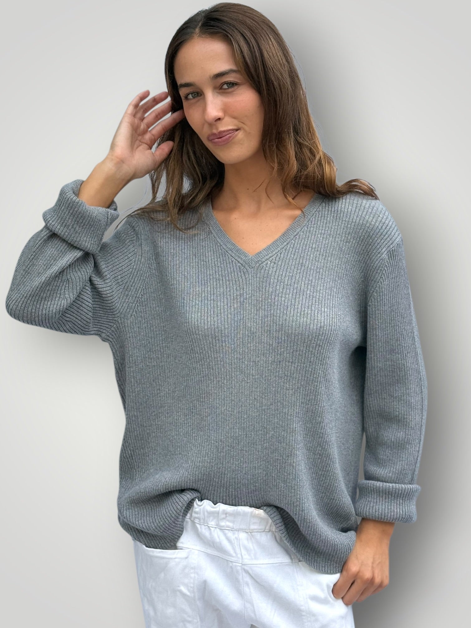 georgia v neck ribbed -grey General