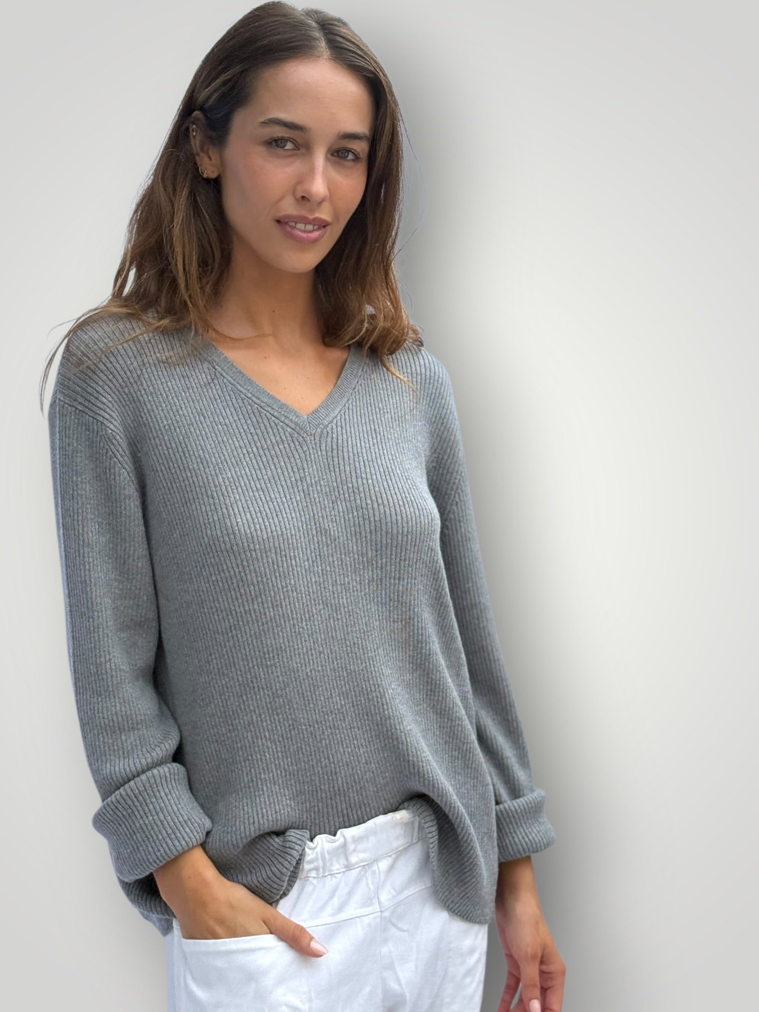 georgia v neck ribbed -grey General