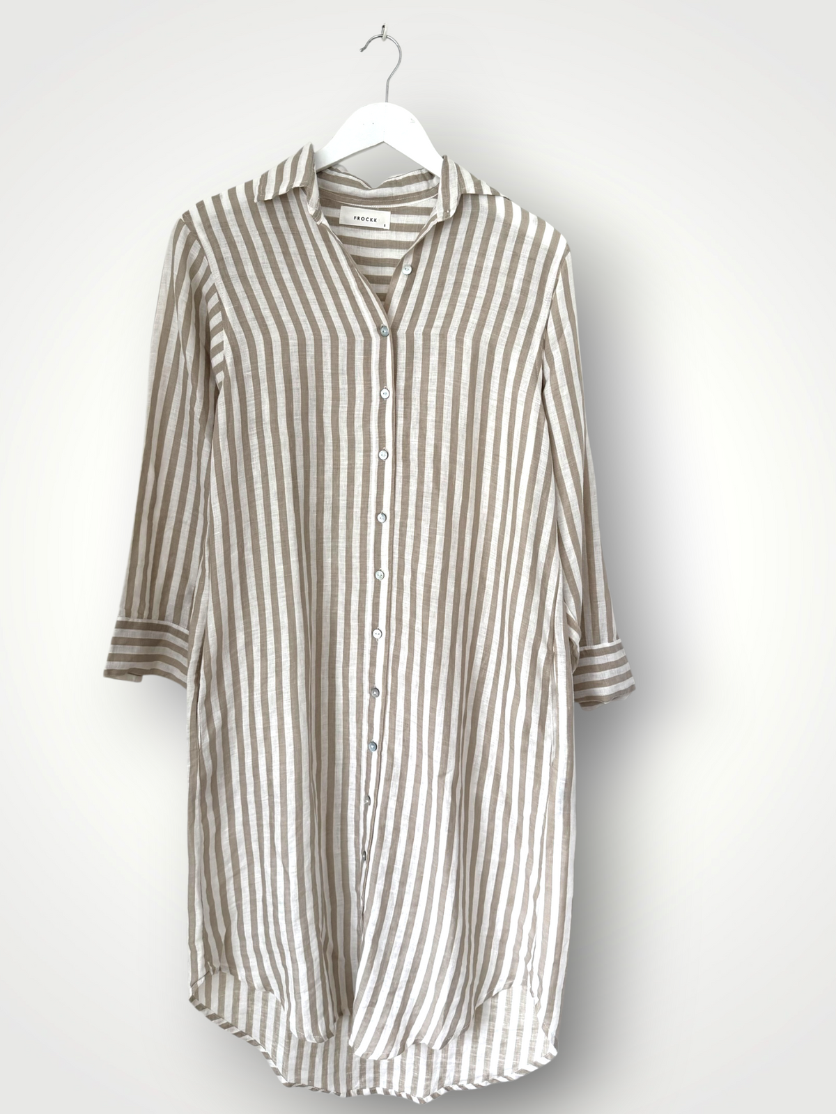 elena shirtdress - small natural stripe linen Apparel