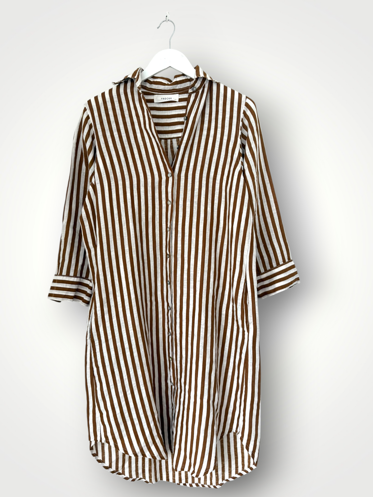 elena shirtdress - small caramel stripe linen Apparel